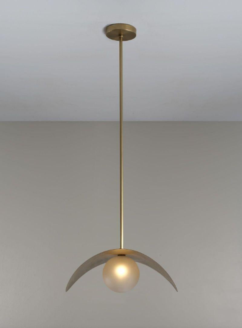 Mid-Century Modern Montera Biomorphic Pendant Light in Brass and Blown Glass For Sale