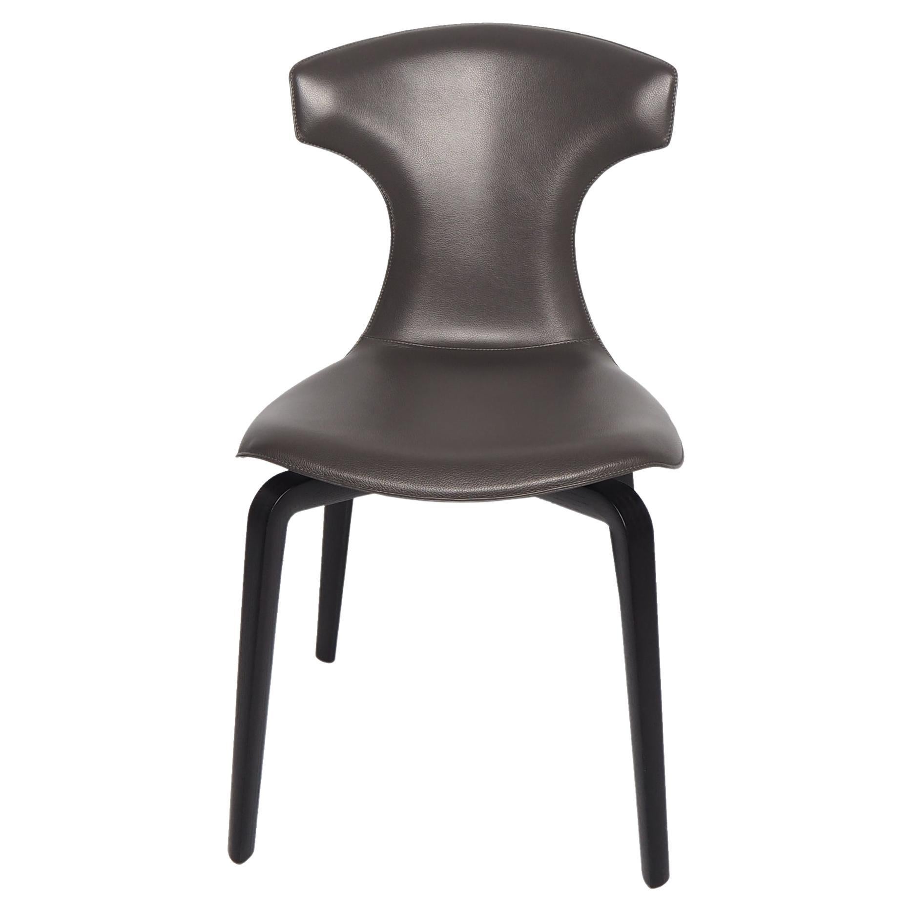 Montera Chair in Genuine Leather Pelle SC 28 Seppia Dark Grey For Sale
