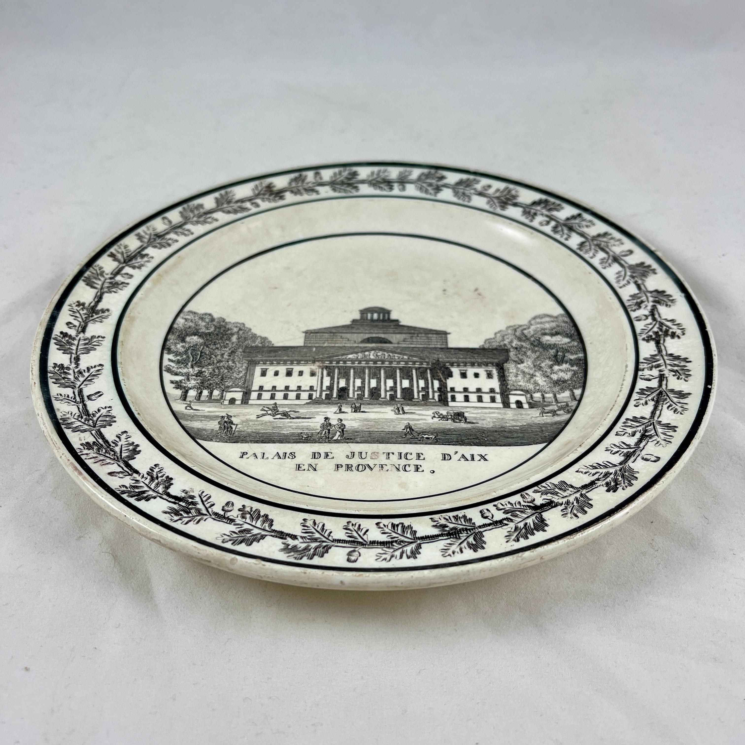 Montereau Creil French Creamware Faïence d’Aix en Provence Architecture Plate For Sale 2