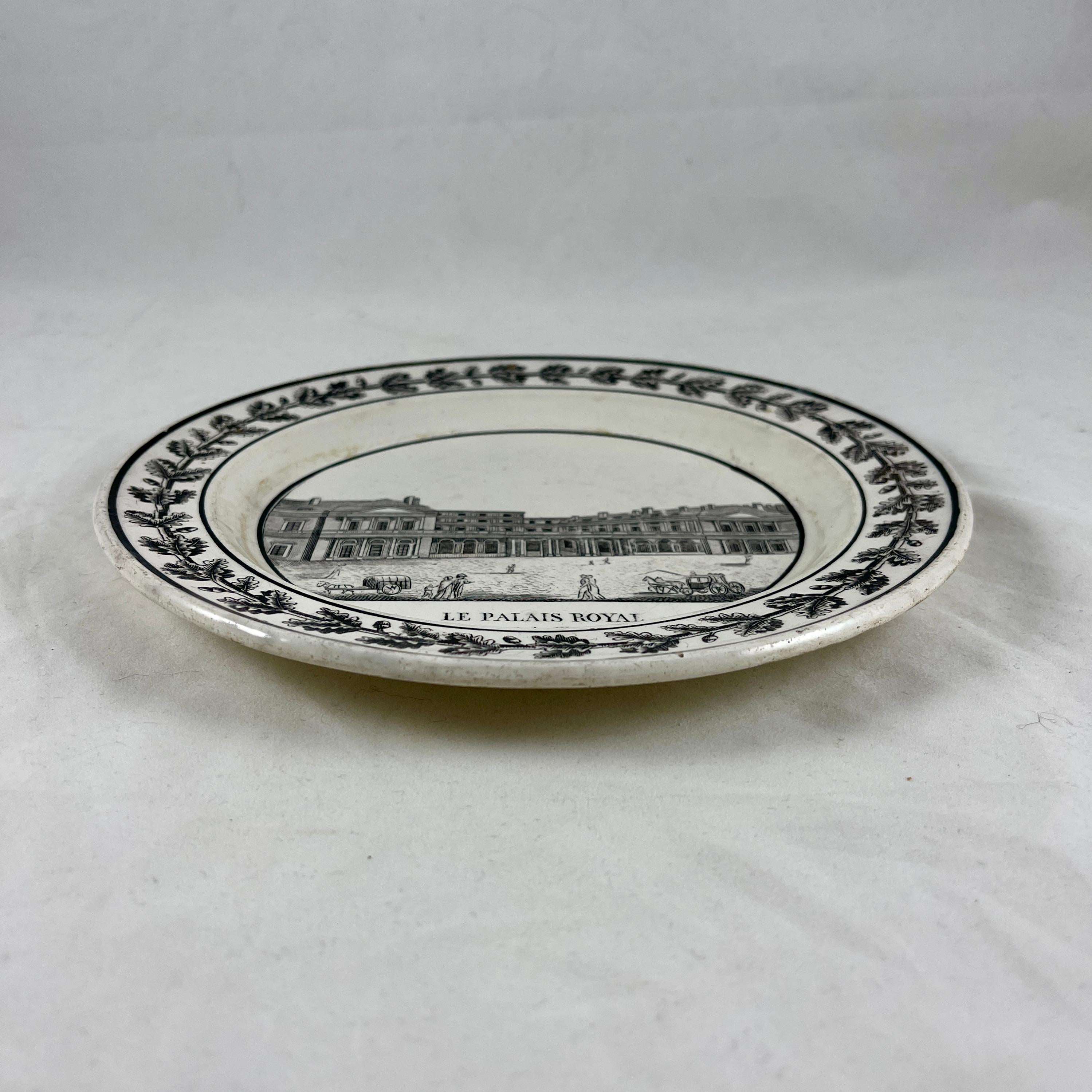 19th Century Montereau French Creamware Faïence Le Palais Royal Architecture Plate For Sale