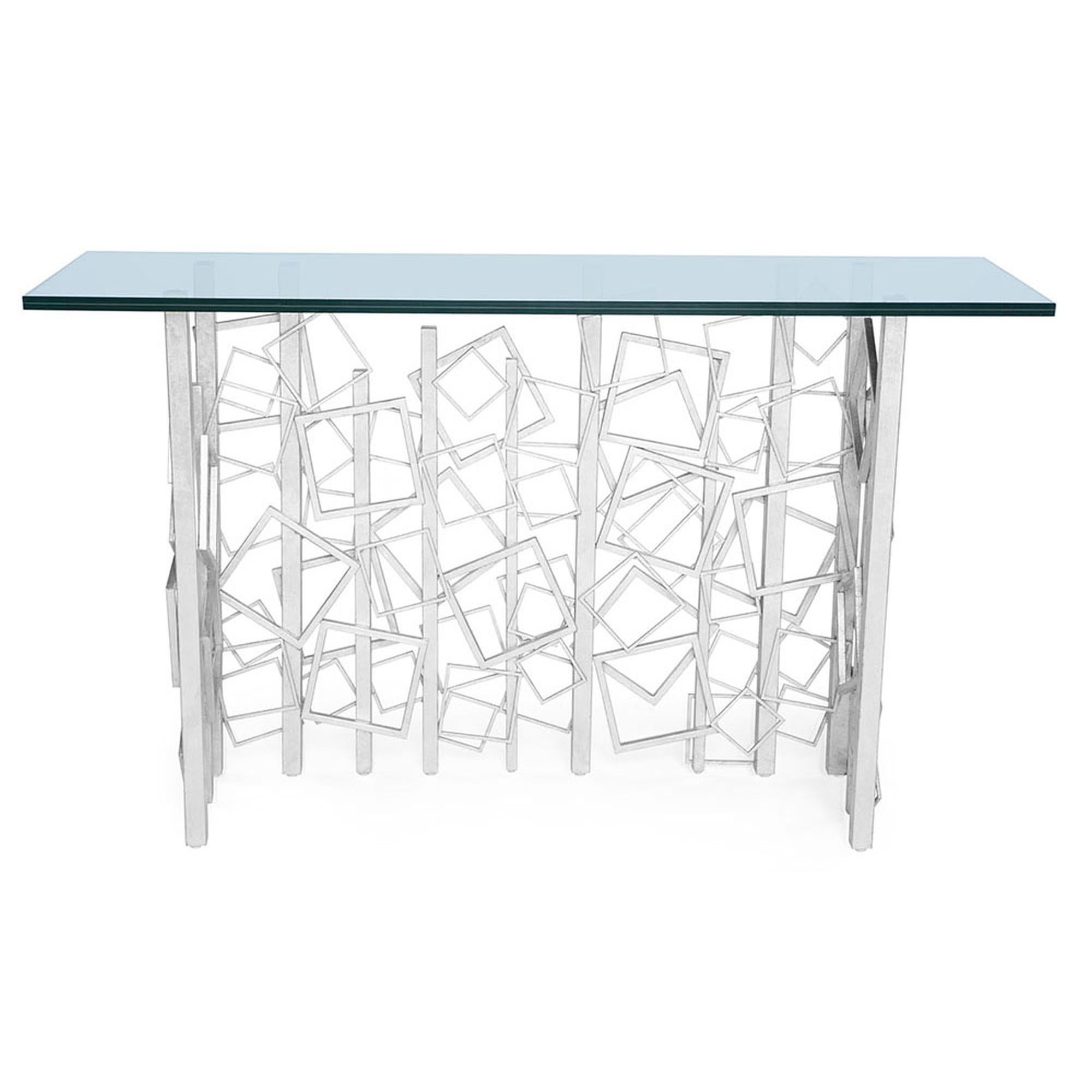 Modern Monterey Console in Silver Leaf and Glass by Innova Luxuxy Group For Sale