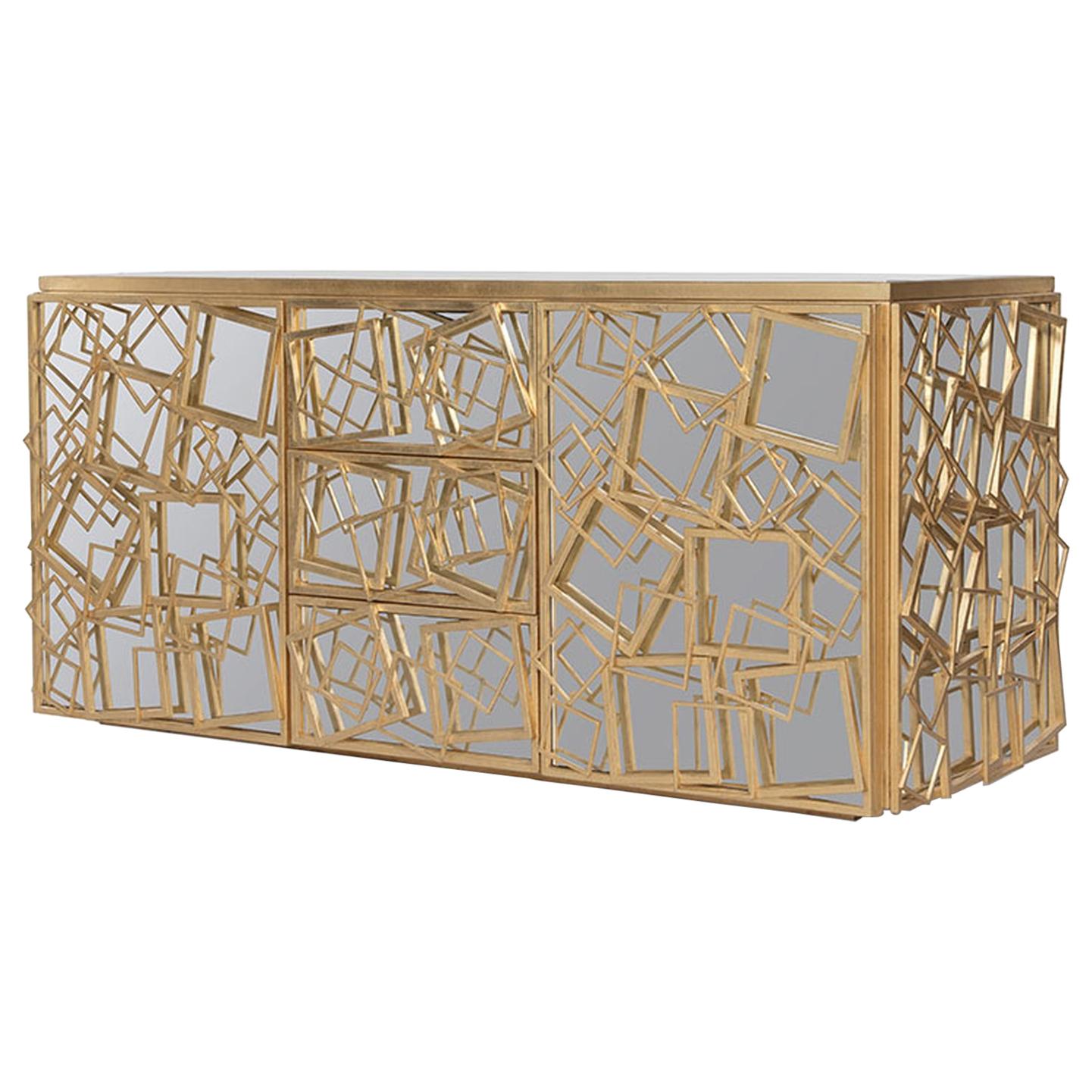Monterey Credenza in Gold Leaf by Innova Luxuxy Group For Sale