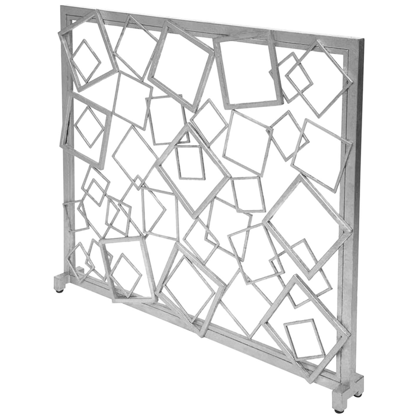 Monterey Fire Screen in Silver Leaf by Innova Luxuxy Group For Sale