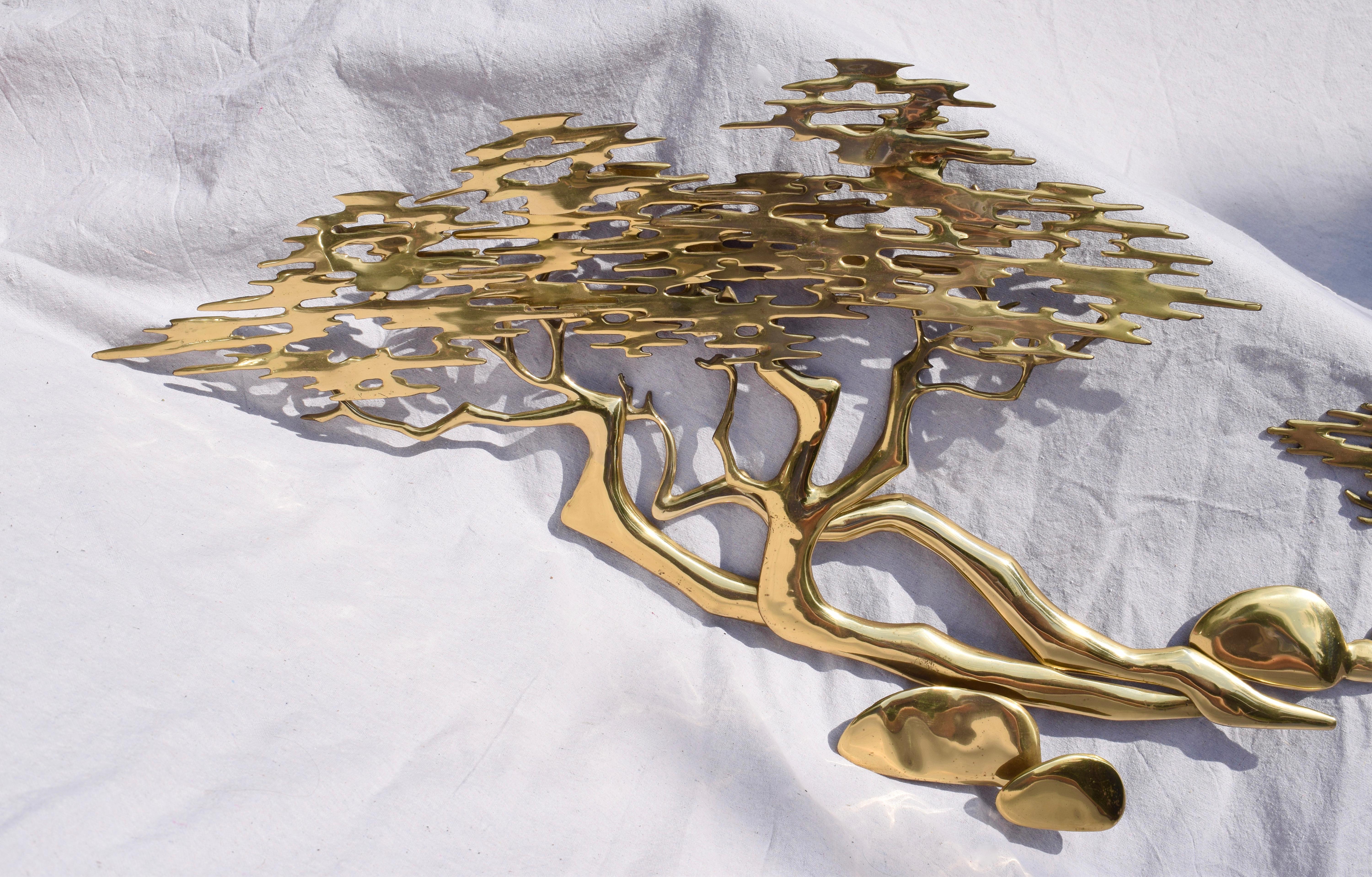 Striking brass wall sculpture design of Monterey's beloved lone cypress tree in Pebble Beach, California.
Clearly branded Bijon signature & date of 1980.