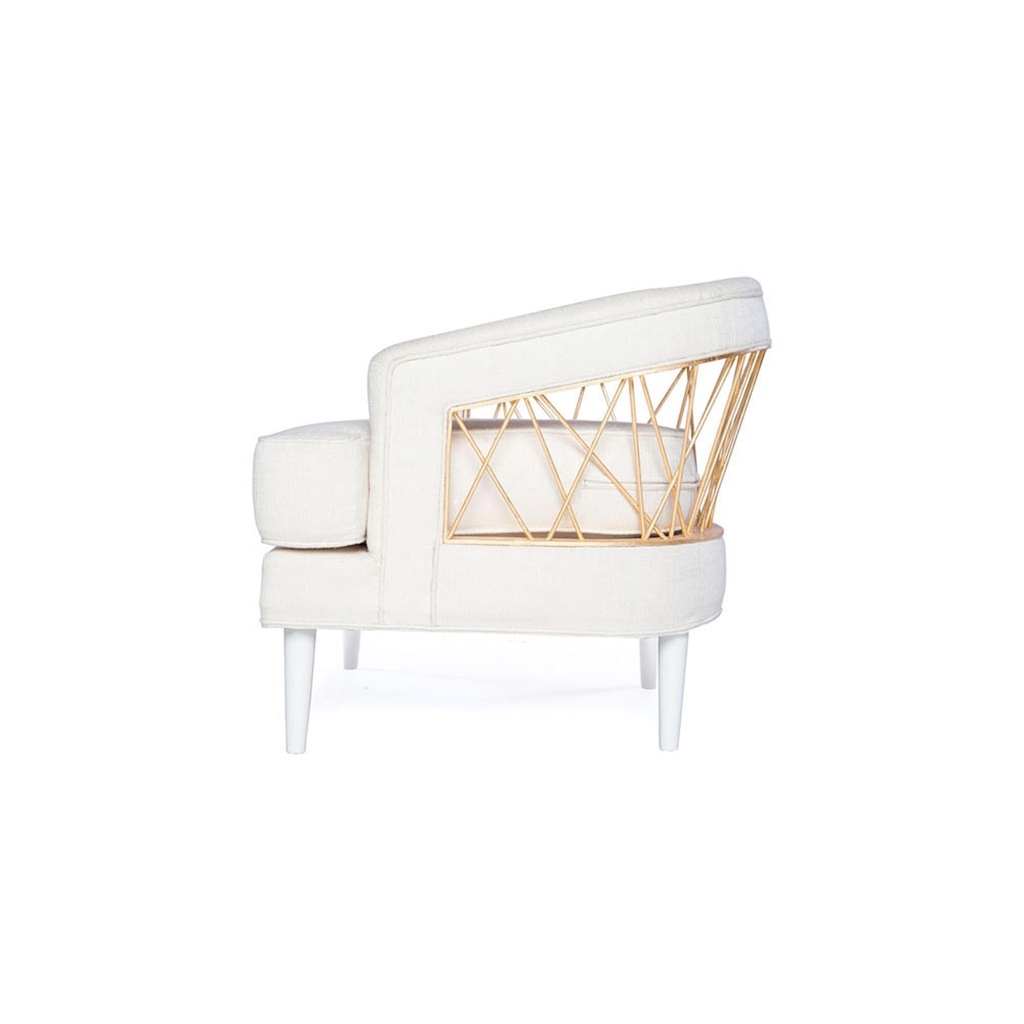 Contemporary Monterey Lounge Chair I in White with Gold Details by Innova Luxuxy Group For Sale