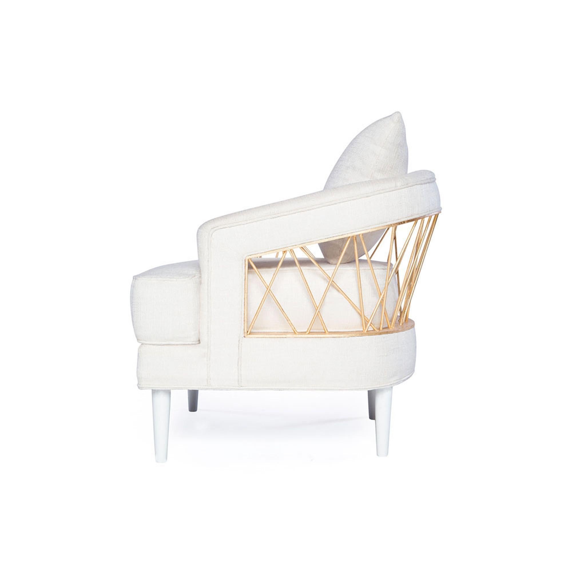 Wood Monterey Lounge Chair I in White with Gold Details by Innova Luxuxy Group For Sale