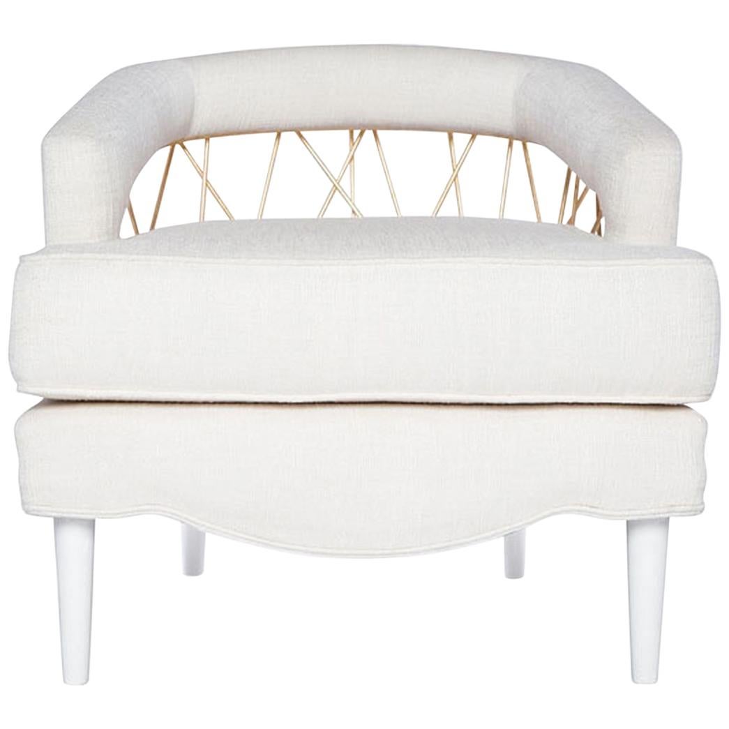 Monterey Lounge Chair I in White with Gold Details by Innova Luxuxy Group For Sale