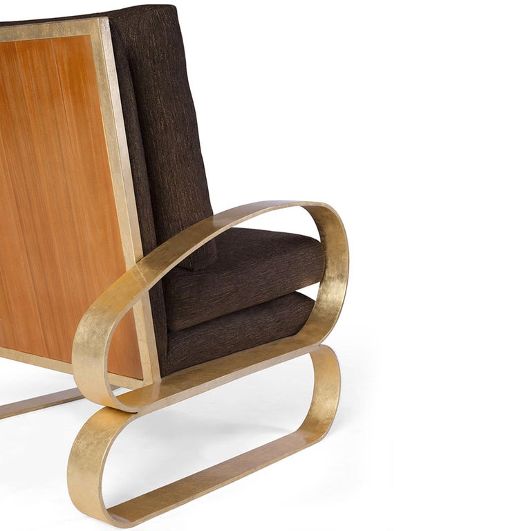 Monterey Lounge Chair II in Brown with Gold Details by Badgley Mischka