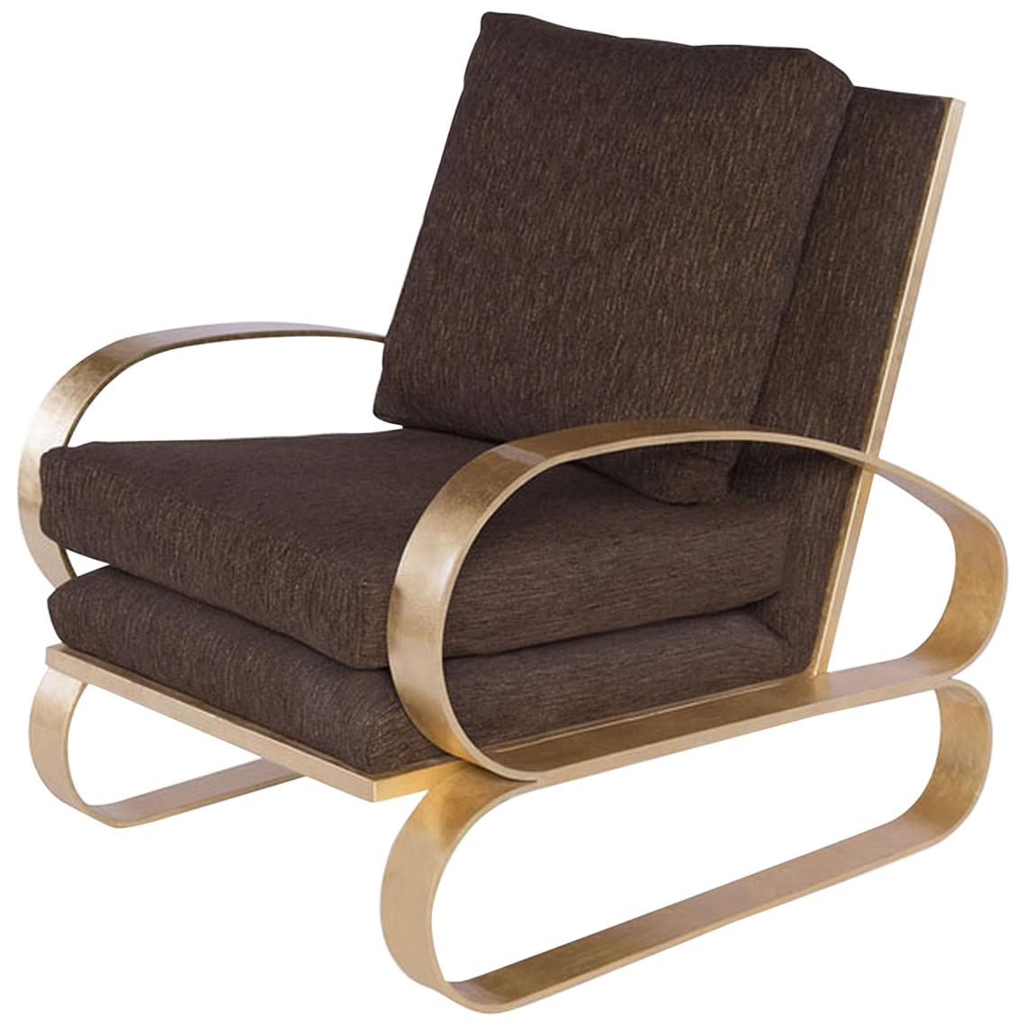 Monterey Lounge Chair II in Brown with Gold Details by Innova Luxuxy Group For Sale