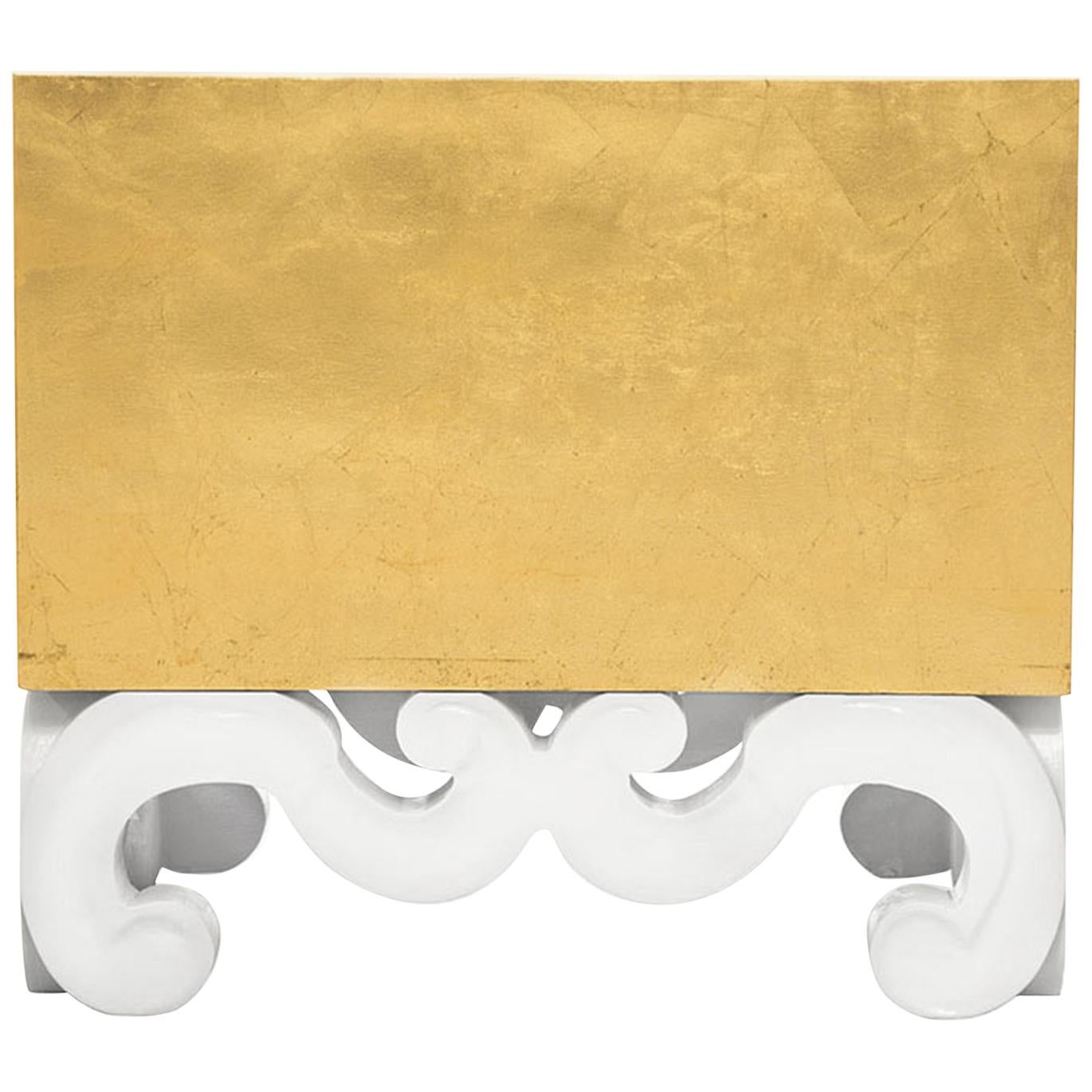 Monterey Scroll Side Table in Aged Gold Leaf by Innova Luxuxy Group For Sale