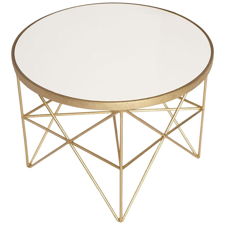 Monterey Short Side Table with White Lacquered Top by Innova Luxuxy