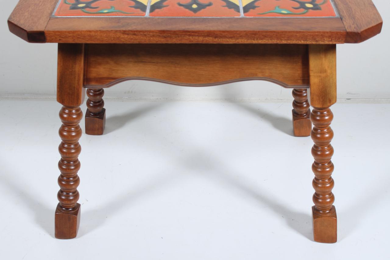 Monterey Style Turned End Table with Orange & Yellow Spanish Tiles, C. 1930 For Sale 5