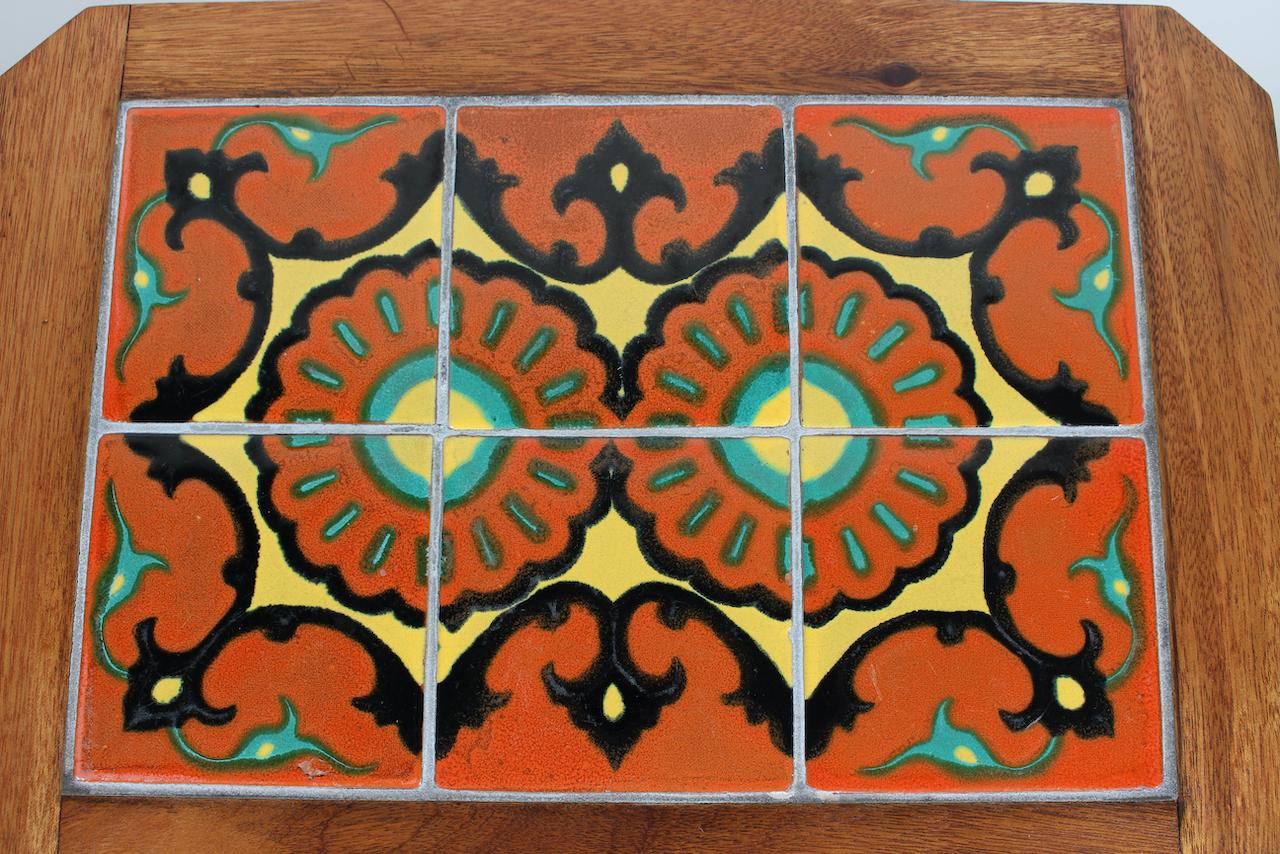 Monterey Style Turned End Table with Orange & Yellow Spanish Tiles, C. 1930 For Sale 6