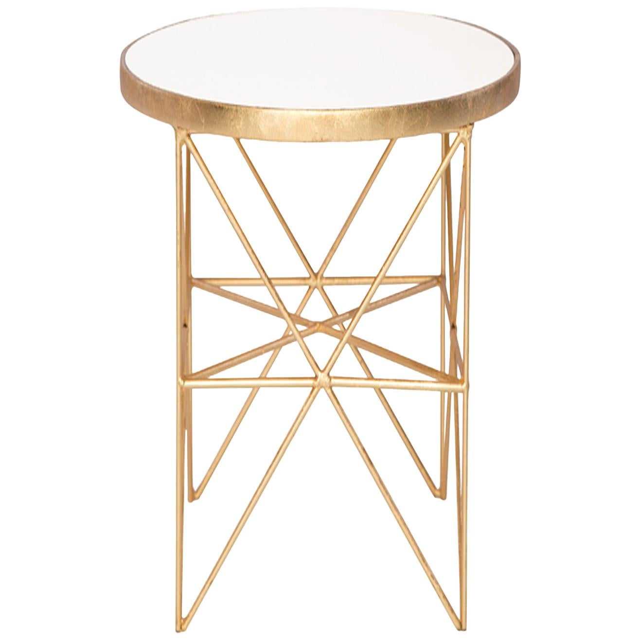 Monterey Tall Side Table with White Lacquered Top by Innova Luxuxy