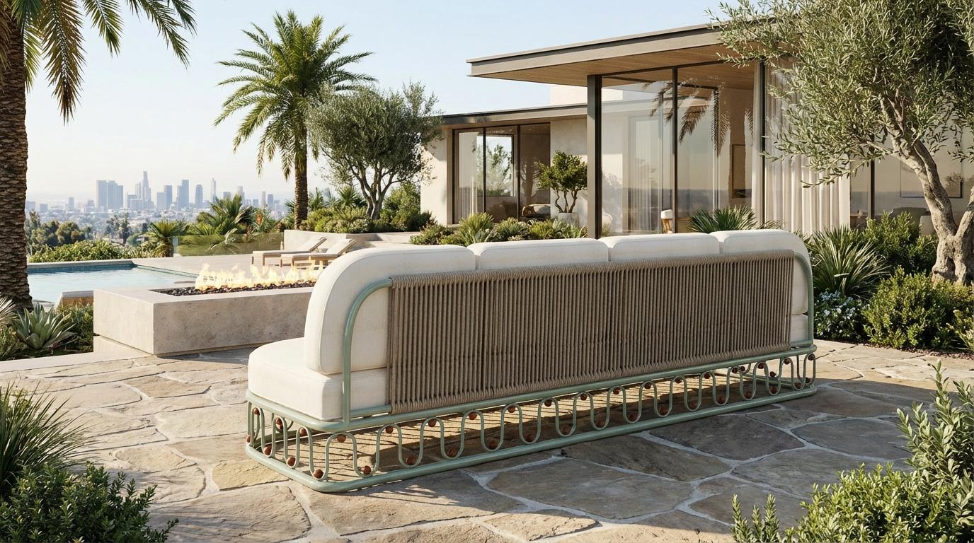 Organique Canapé d'extérieur Monterosso en métal laqué avec détails en iroko en vente