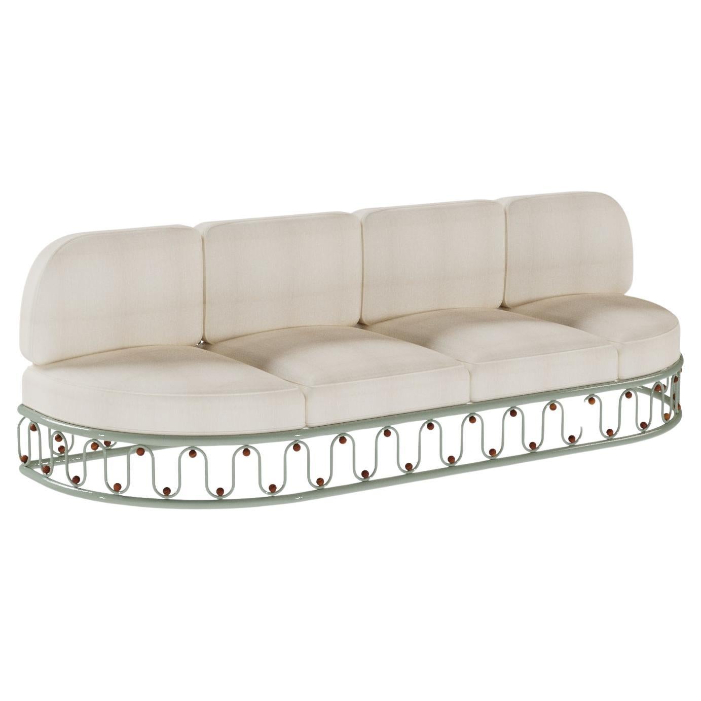 Divano da esterno Monterosso in metallo laccato con dettagli in iroko in vendita