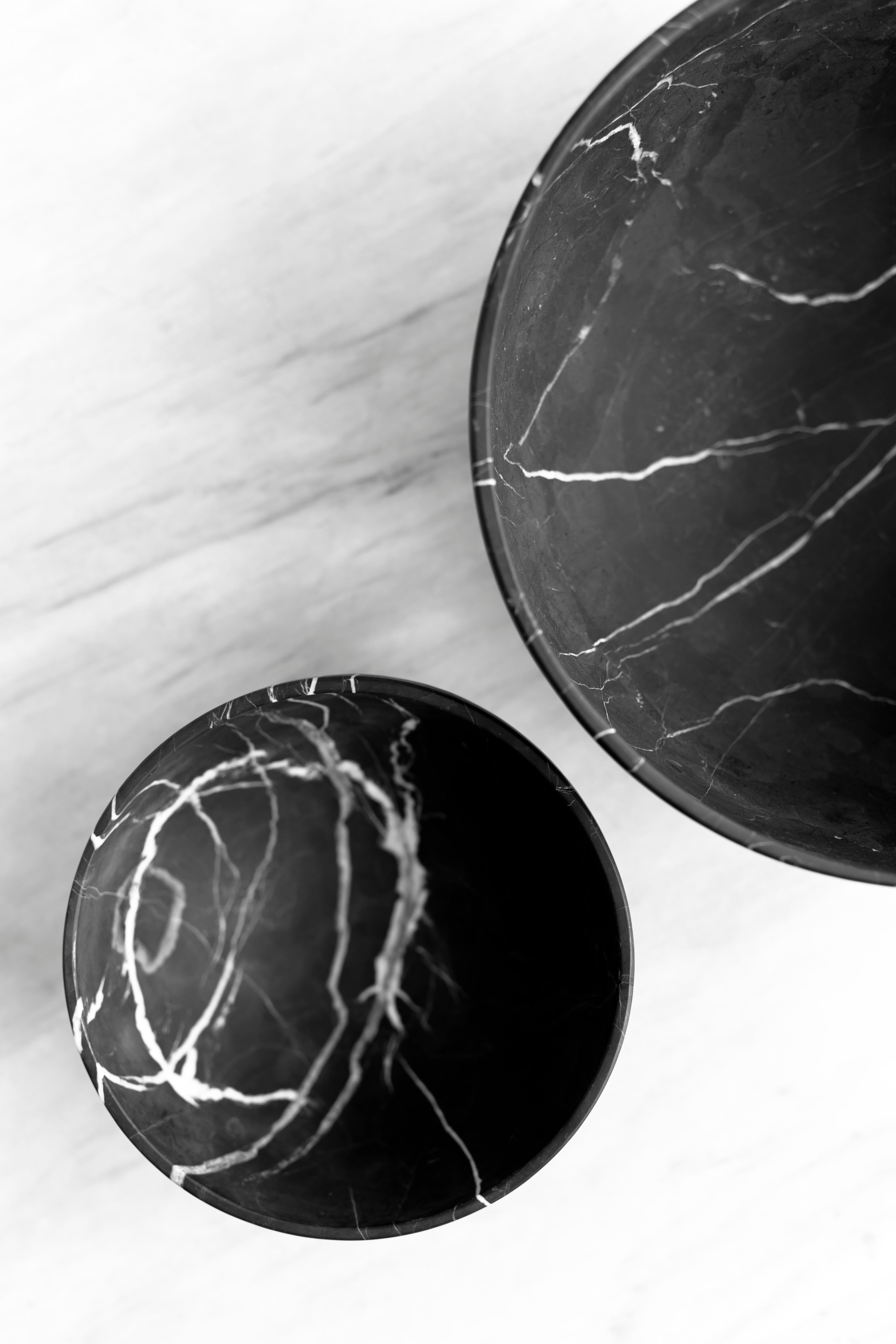 Small bowl in carved Monterrey black marble. Handmade in MÃ©xico by local craftsmen.  Production time: 6-8 weeks for items without marble / 13-14 weeks for marble pieces. Shipping +10 additional business days. Casa Quieta uses natural materials such