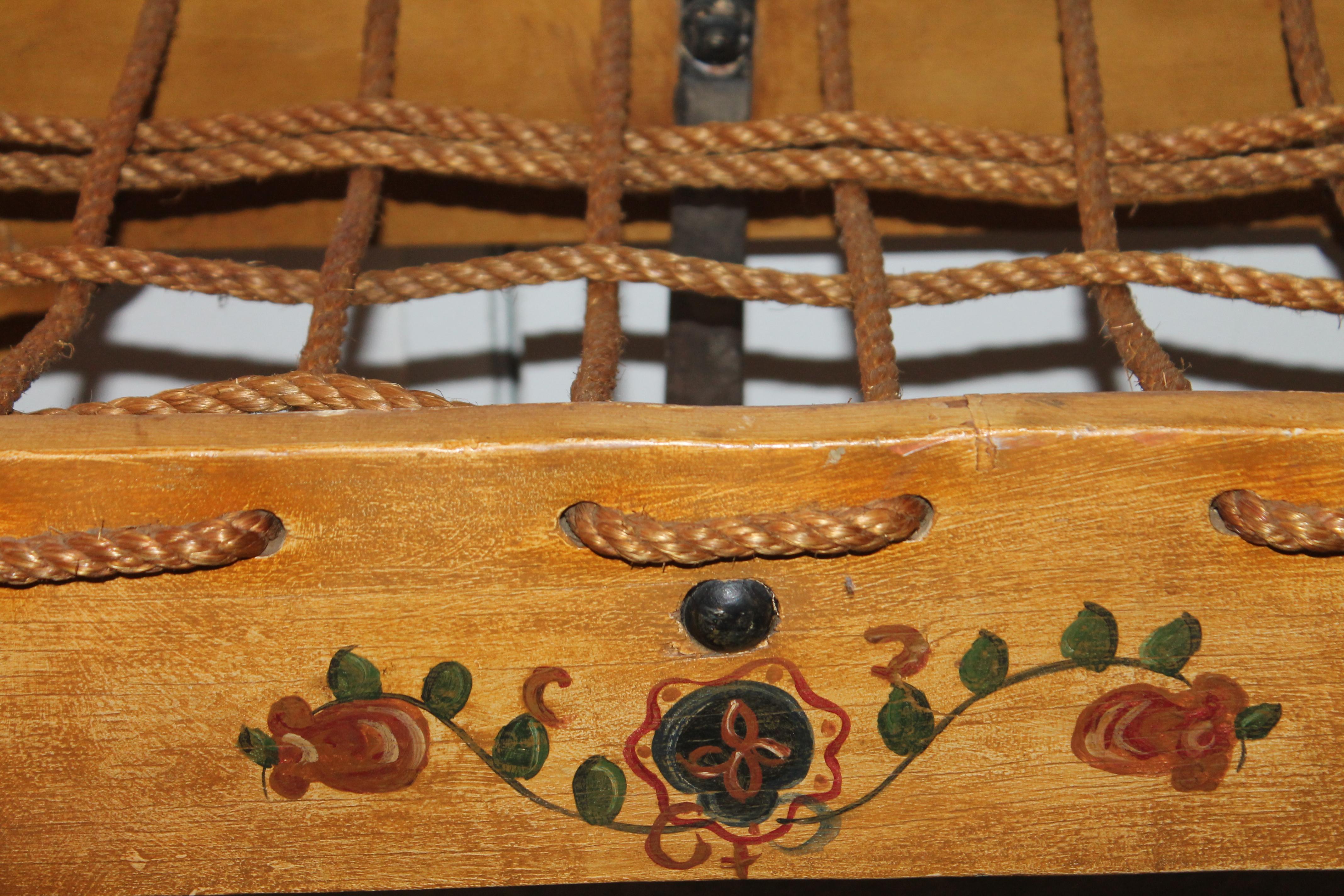 20th Century Monterrey Rope Bench with Hammered Iron Straps