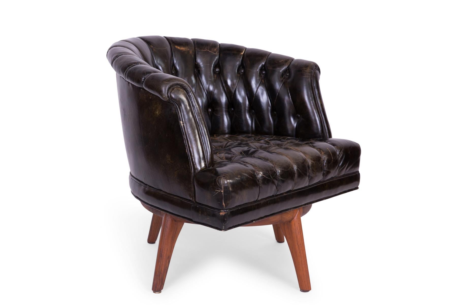 Mid-20th Century Monteverdi-Young African Walnut and Leather Swivel Lounge Chairs