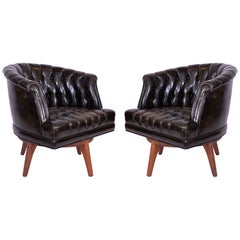 Monteverdi-Young African Walnut and Leather Swivel Lounge Chairs