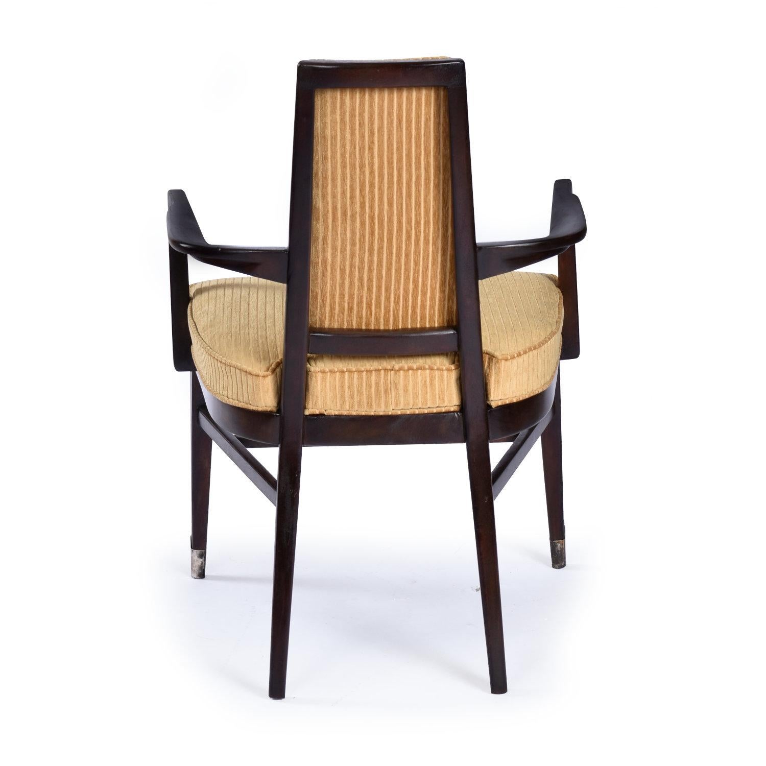 Monteverdi-Young Style Wide Mid-Century Modern Dining Chairs with Gold Fabric In Good Condition In Chattanooga, TN