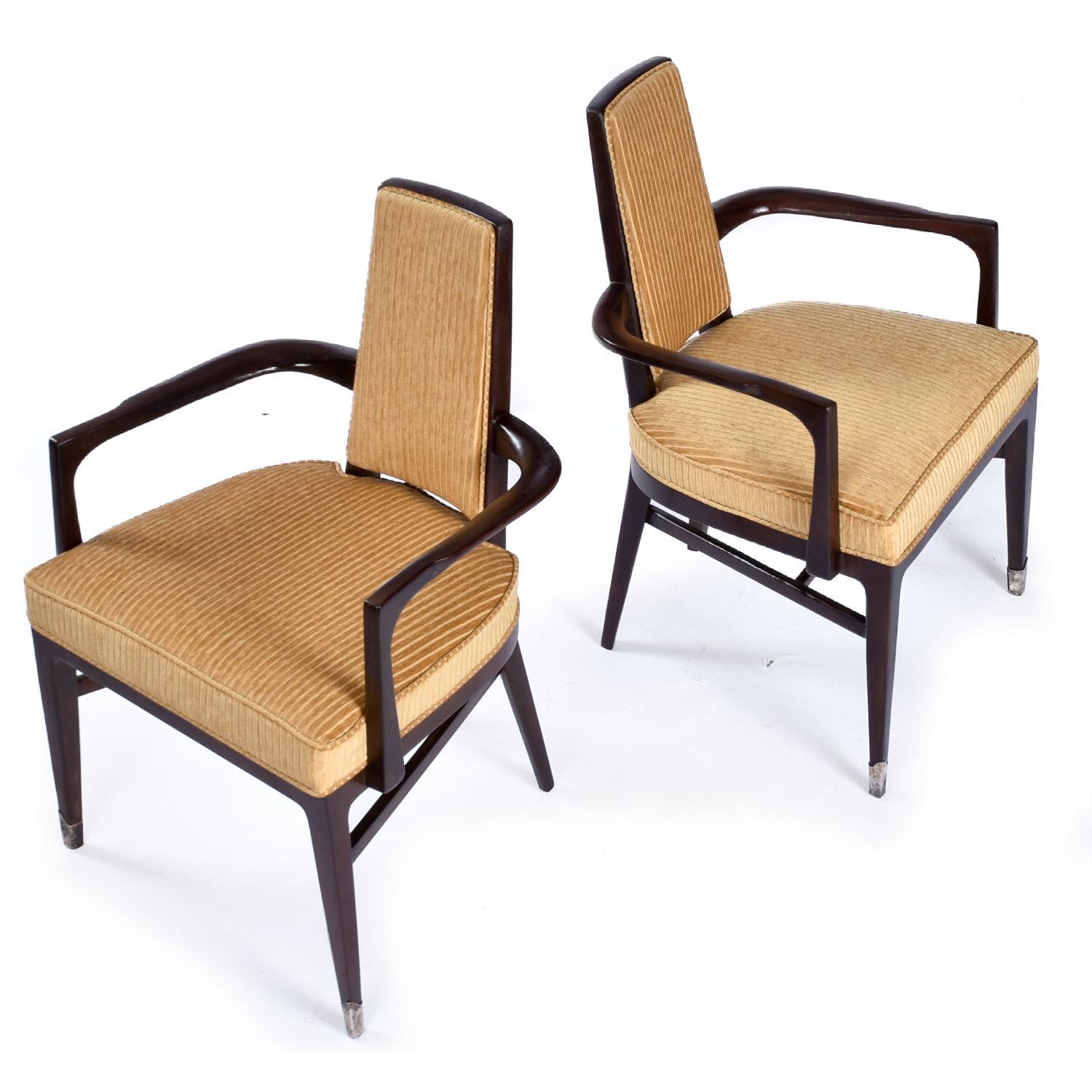 Mid-20th Century Monteverdi-Young Style Wide Mid-Century Modern Dining Chairs with Gold Fabric
