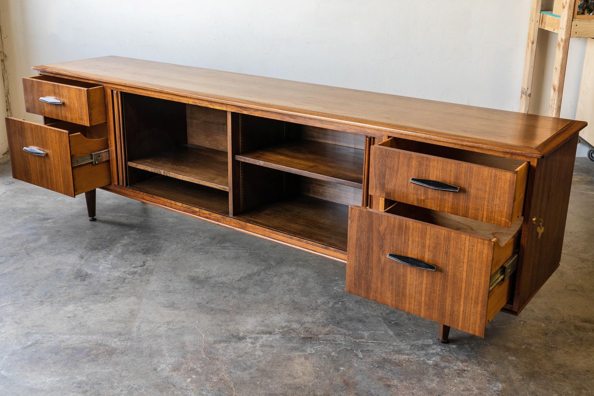 Monteverdi Young Tambour Walnut Sideboard In Excellent Condition For Sale In Las Vegas, NV