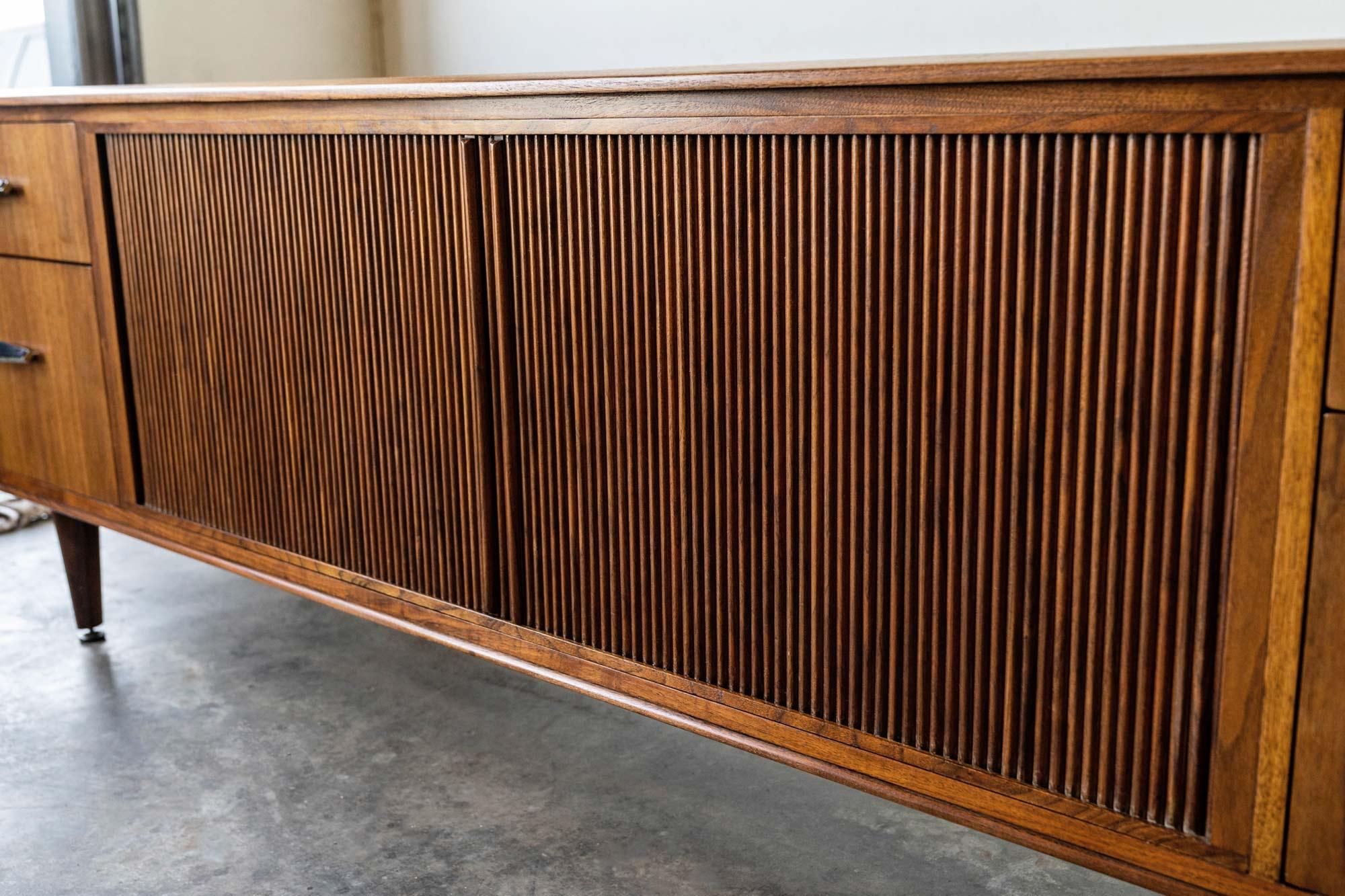 Mid-20th Century Monteverdi Young Tambour Walnut Sideboard For Sale