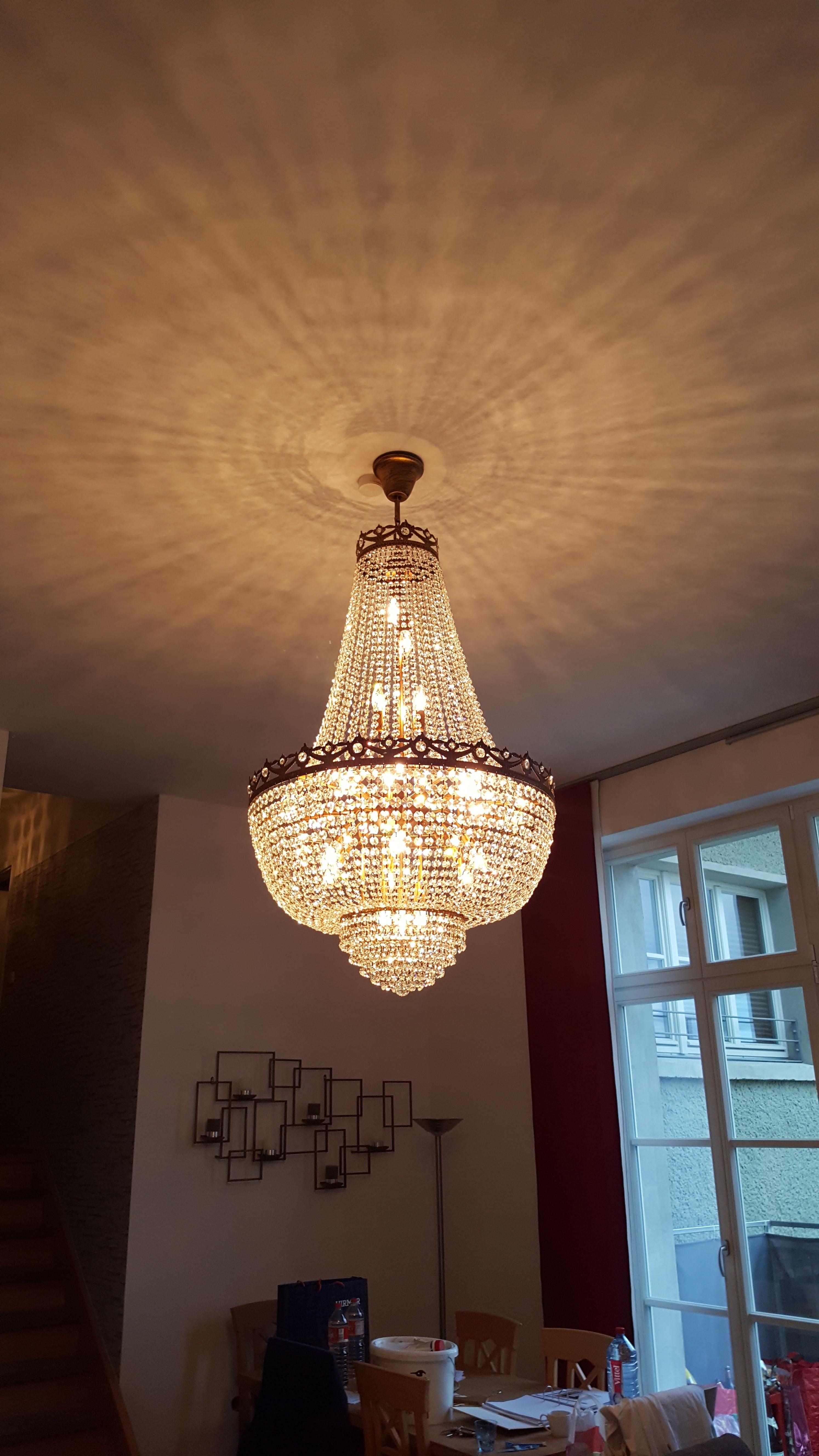 Allemand Montgolfiè Antique Lok Chandelier Cristal Empire Sac a Pearl Lampe Chateau New en vente