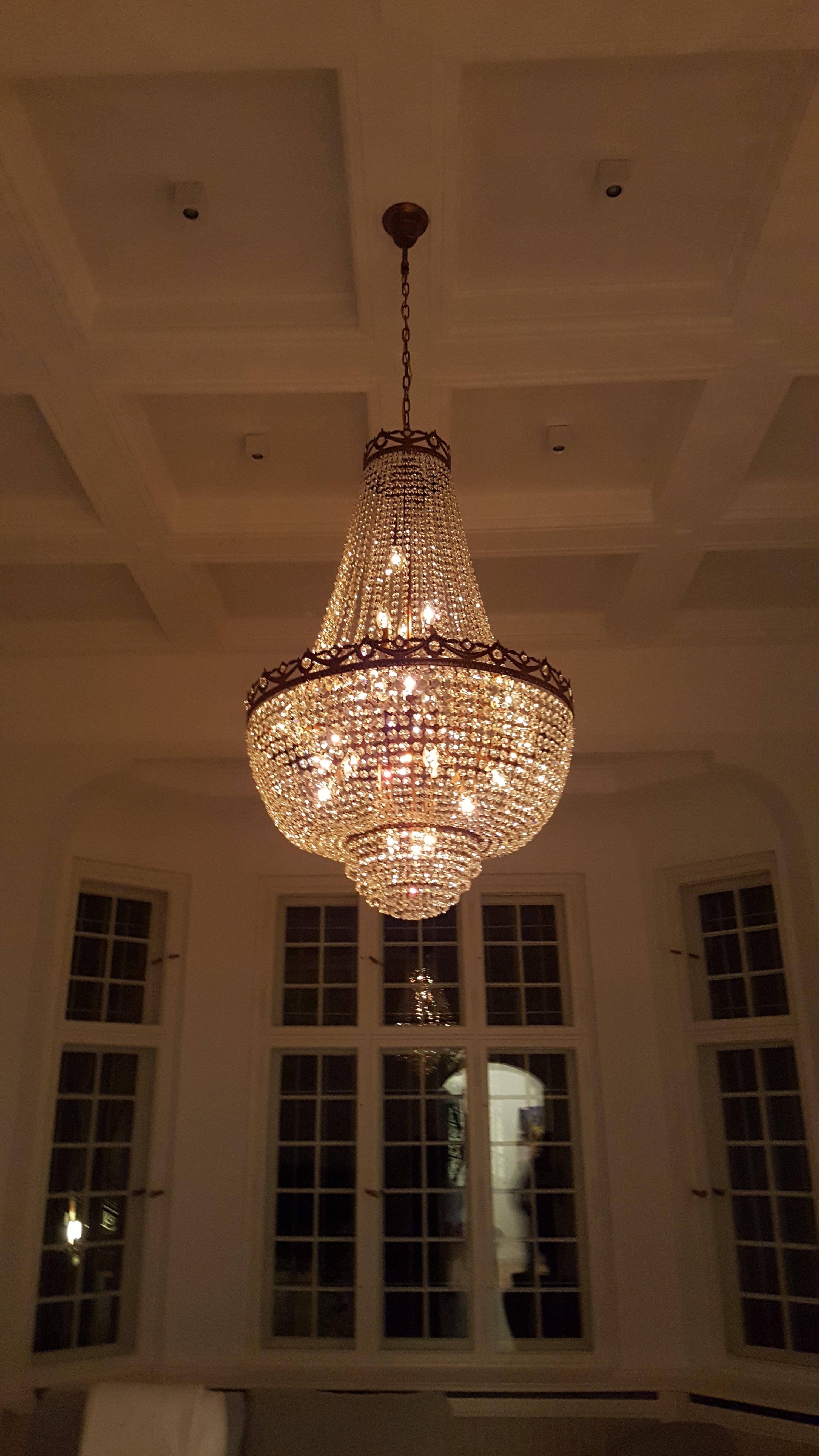 German Montgolfiè Antique Lok Crystal Chandelier Empire Sac a Pearl Lamp Chateau New For Sale