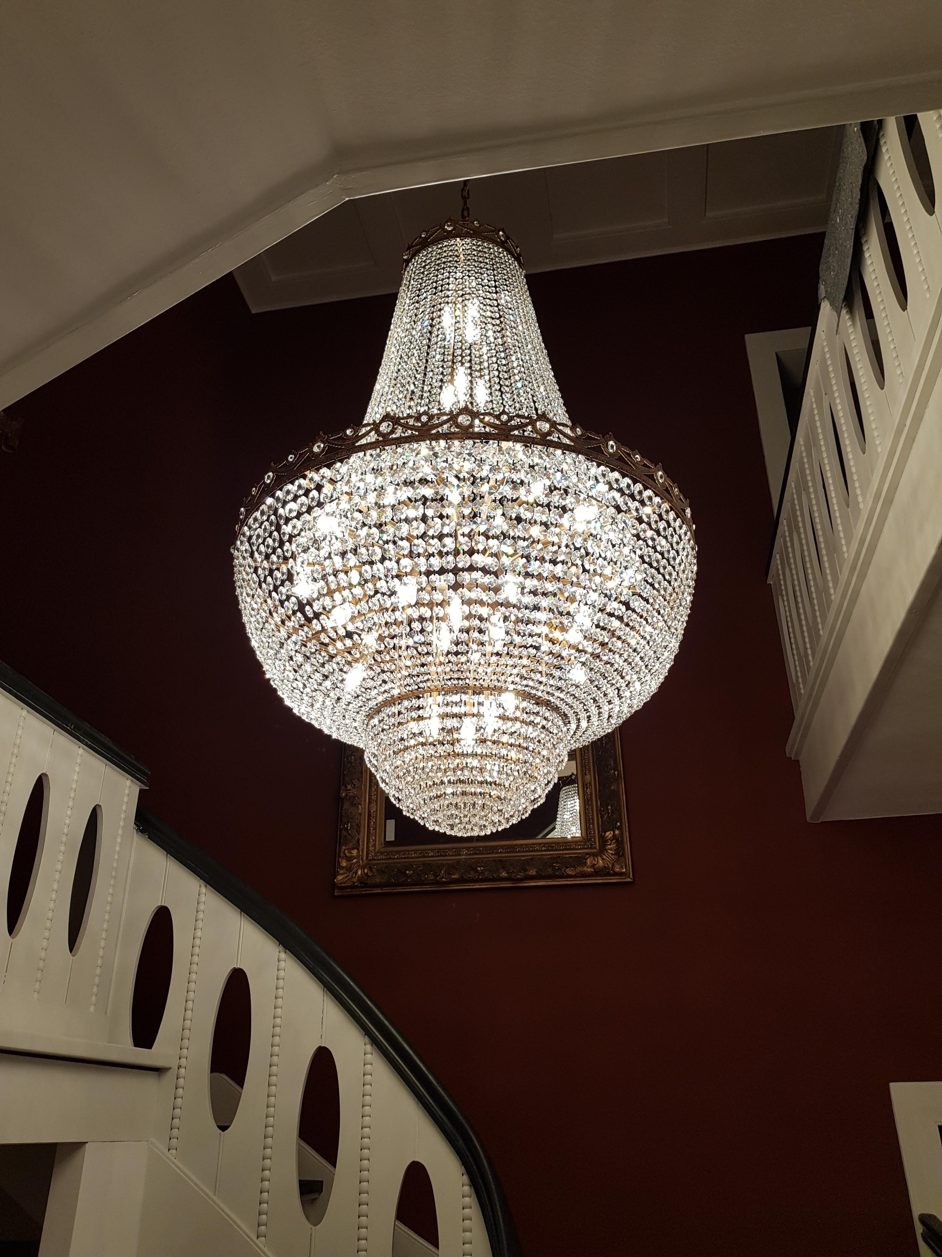 Montgolfiè Antique Lok Chandelier Cristal Empire Sac a Pearl Lampe Chateau New en vente 11