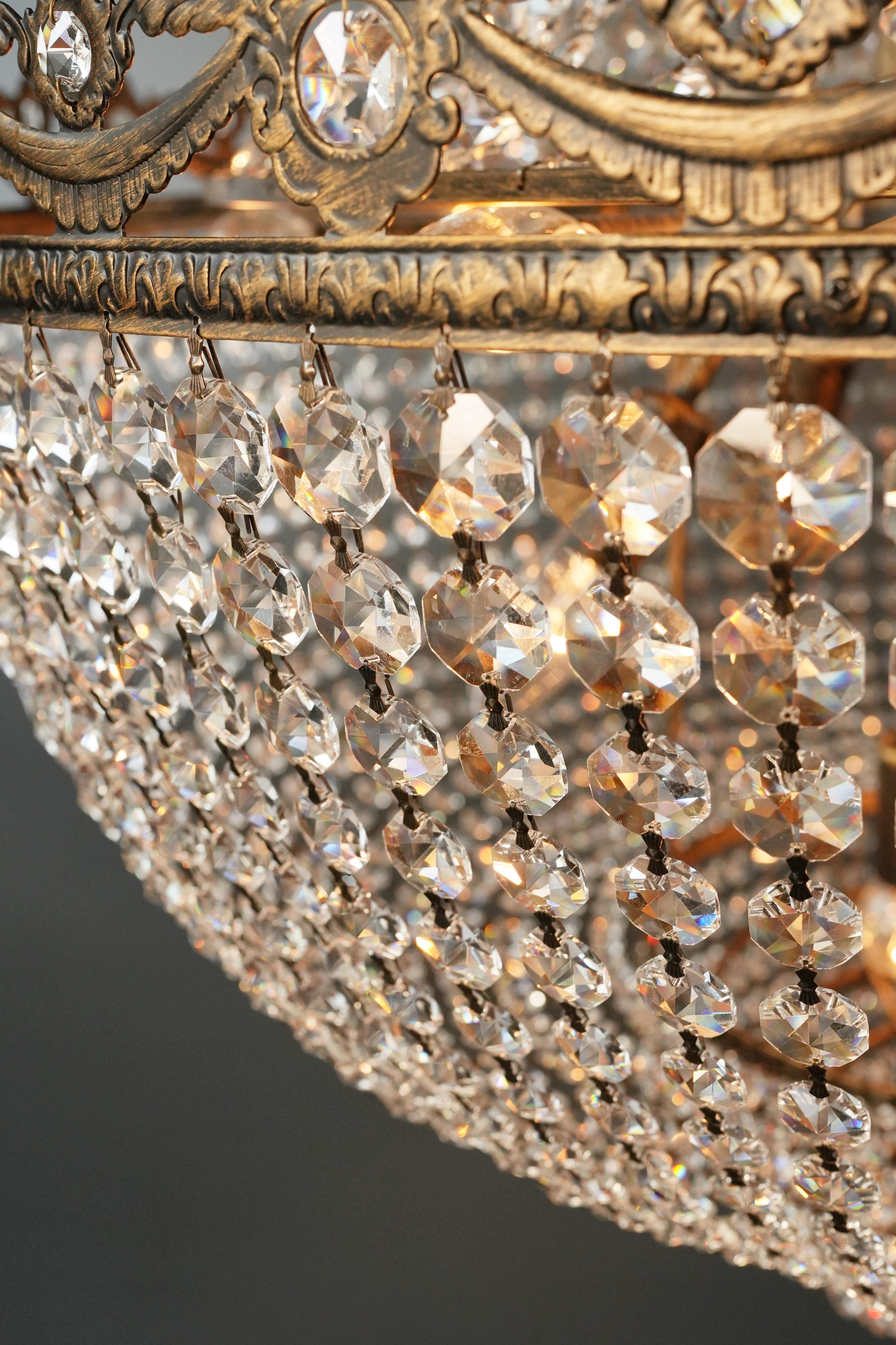 Montgolfiè Antique Lok Chandelier Cristal Empire Sac a Pearl Lampe Chateau New en vente 3