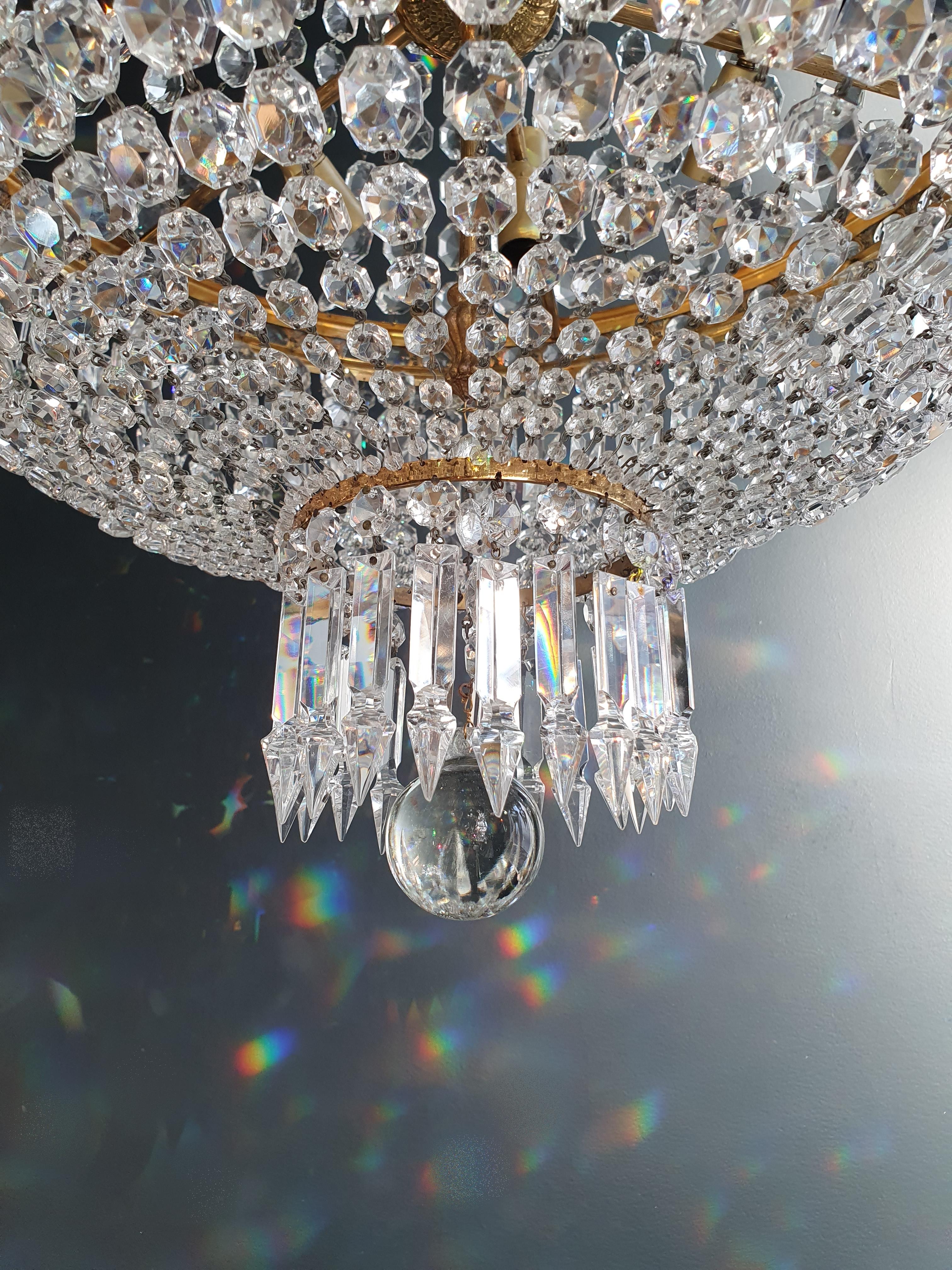 European Montgolfiè Empire Brass Sac a Pearl Chandelier Crystal Lustre Ceiling Antique