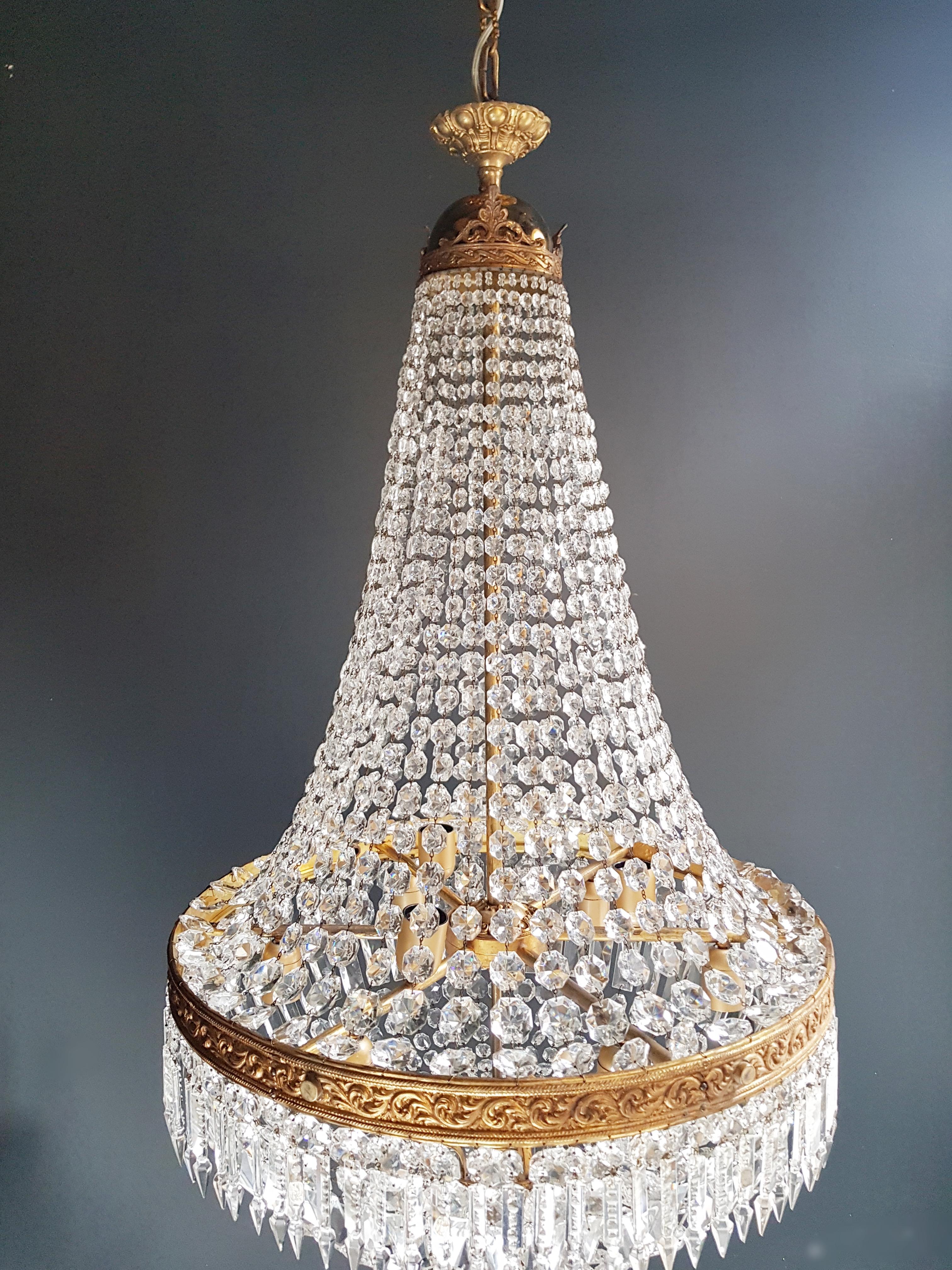 European Montgolfiè Empire Brass Sac a Pearl Chandelier Crystal Lustre Ceiling Antique