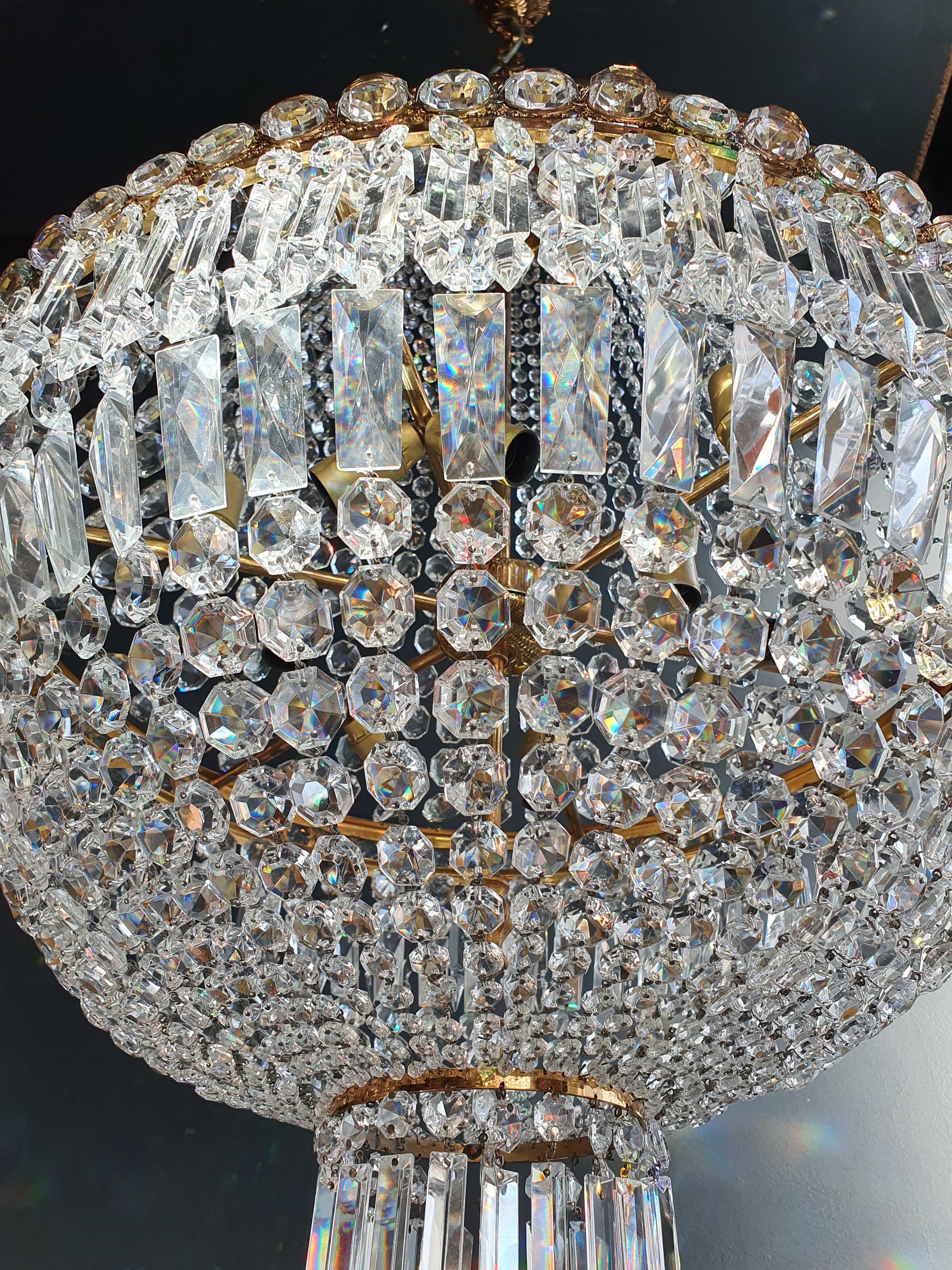 Hand-Knotted Montgolfiè Empire Brass Sac a Pearl Chandelier Crystal Lustre Ceiling Antique