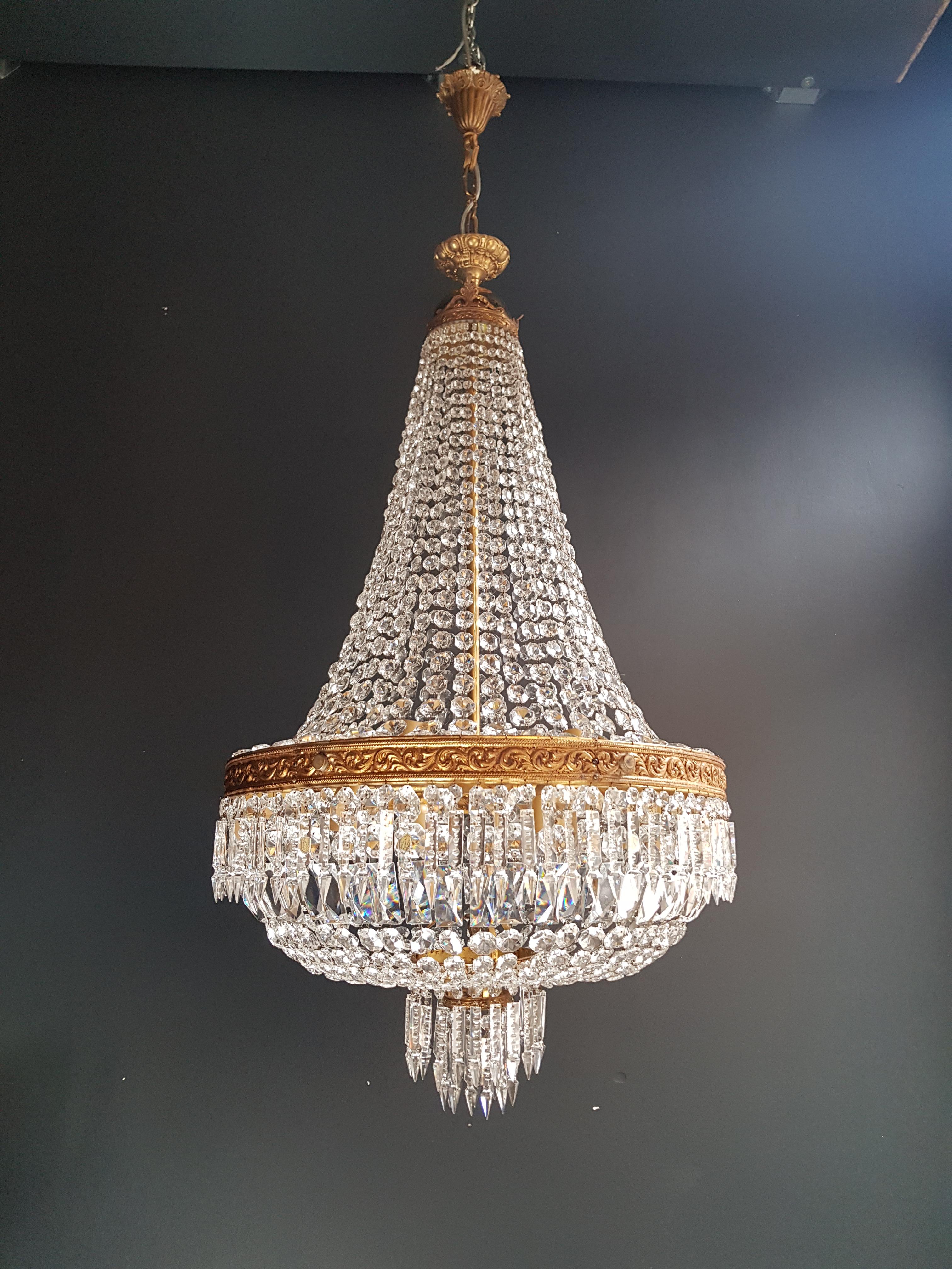 Montgolfiè Empire Brass Sac a Pearl Chandelier Crystal Lustre Ceiling Antique In Good Condition In Berlin, DE