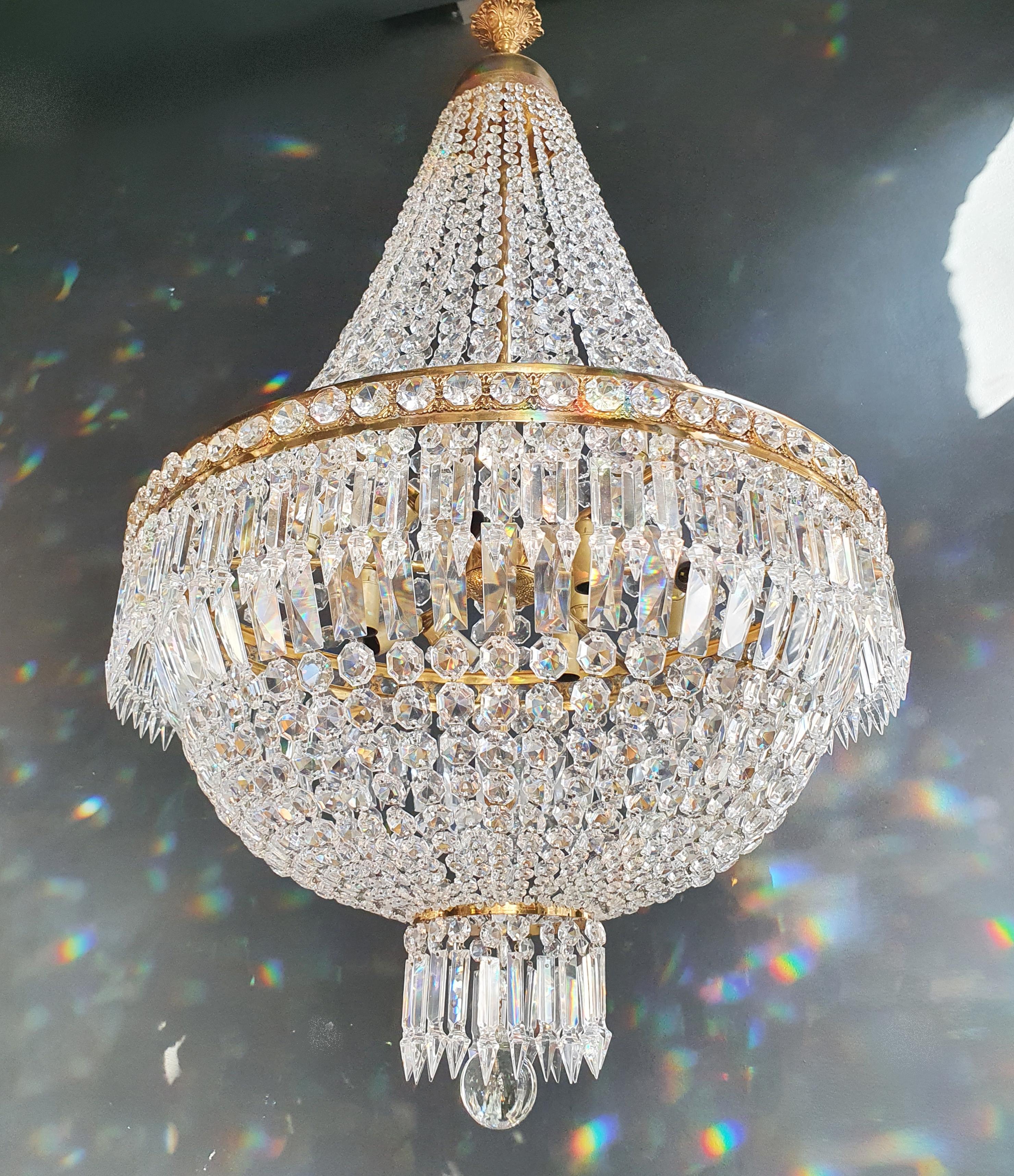 Montgolfiè Empire Brass Sac a Pearl Chandelier Crystal Lustre Ceiling Antique 3
