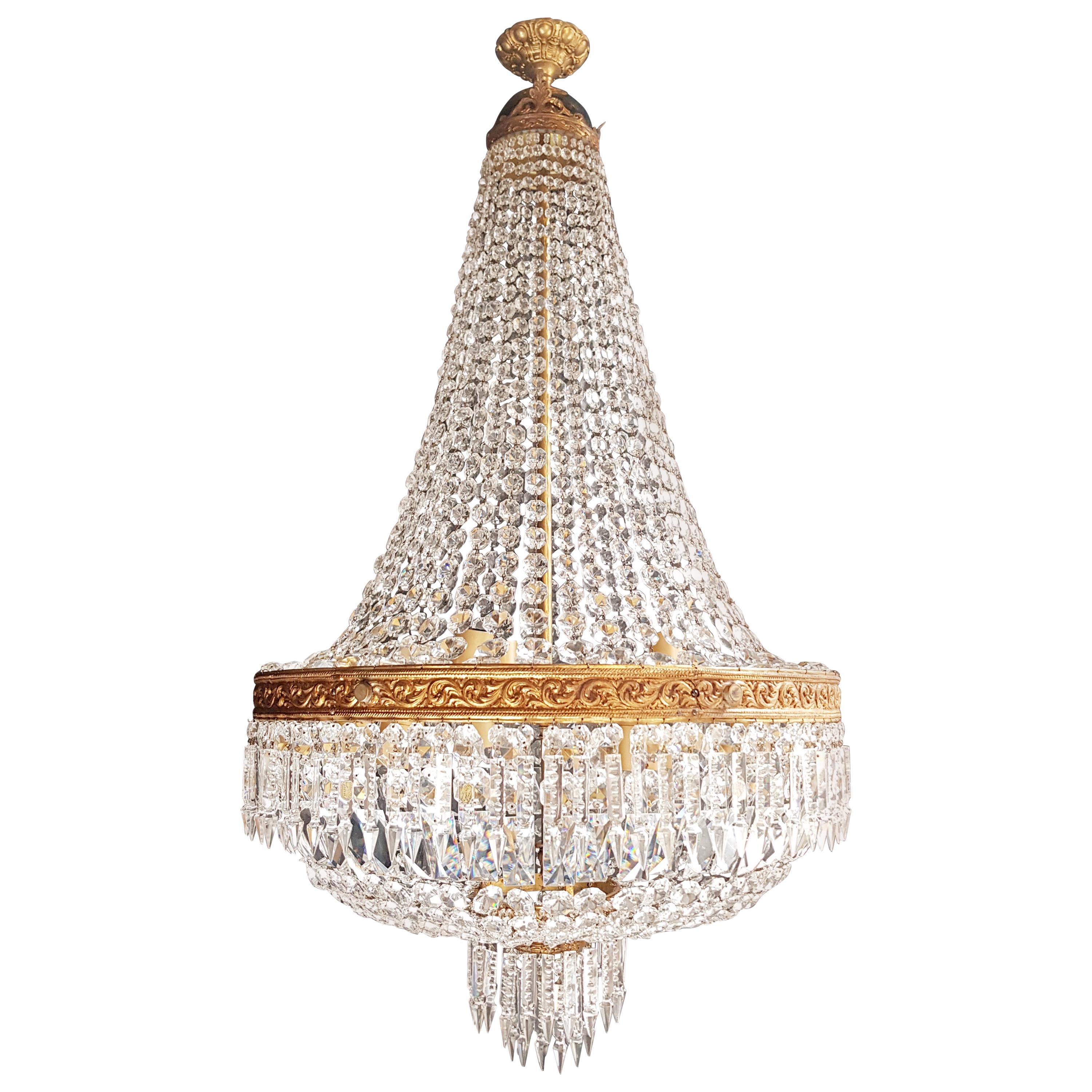 Montgolfiè Empire Brass Sac a Pearl Chandelier Crystal Lustre Ceiling Antique