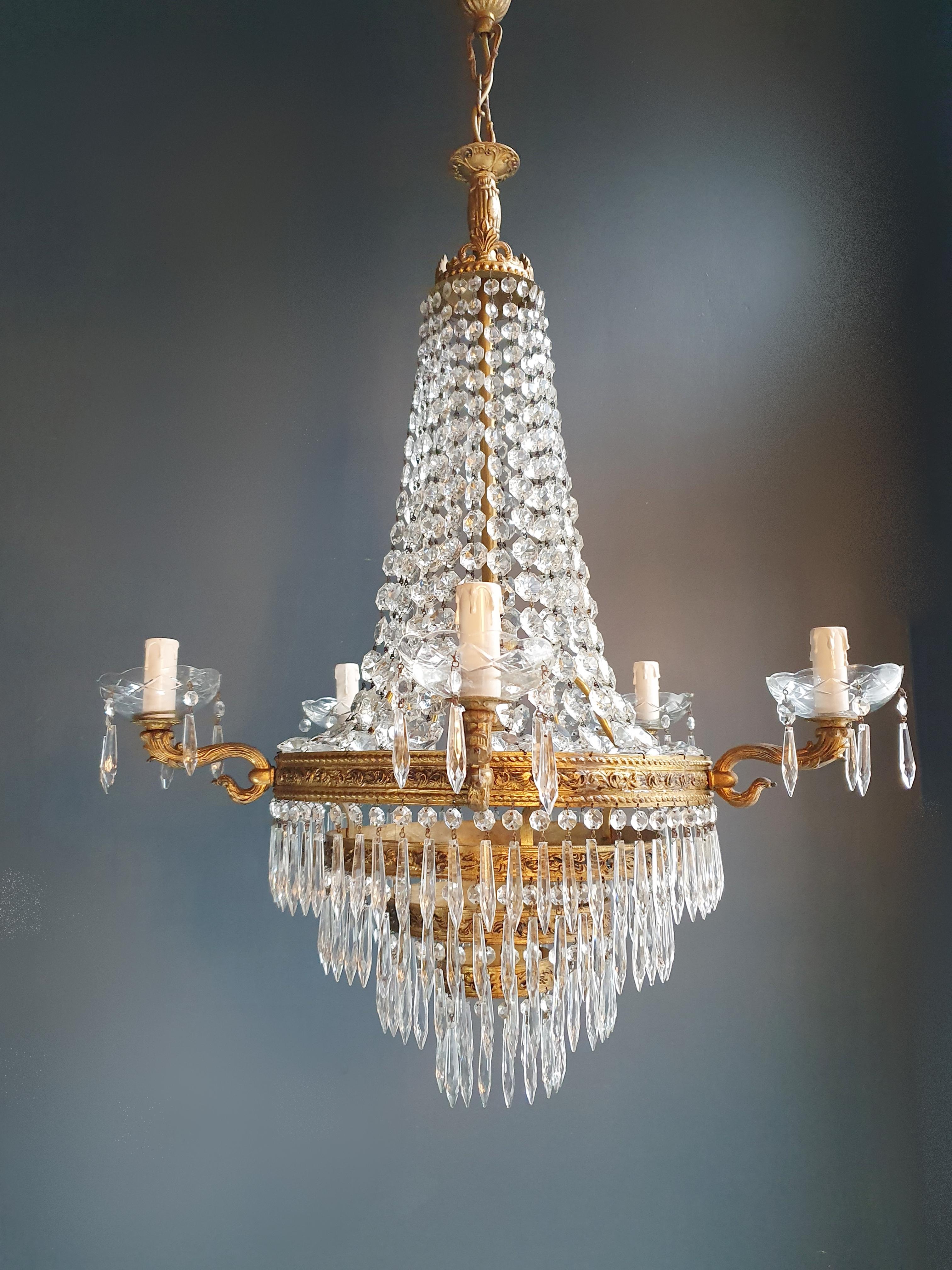 Noué à la main Montgolfiè Empire Sac a Pearl Lustre Cristal Lustre Ceiling Lamp Antique en vente