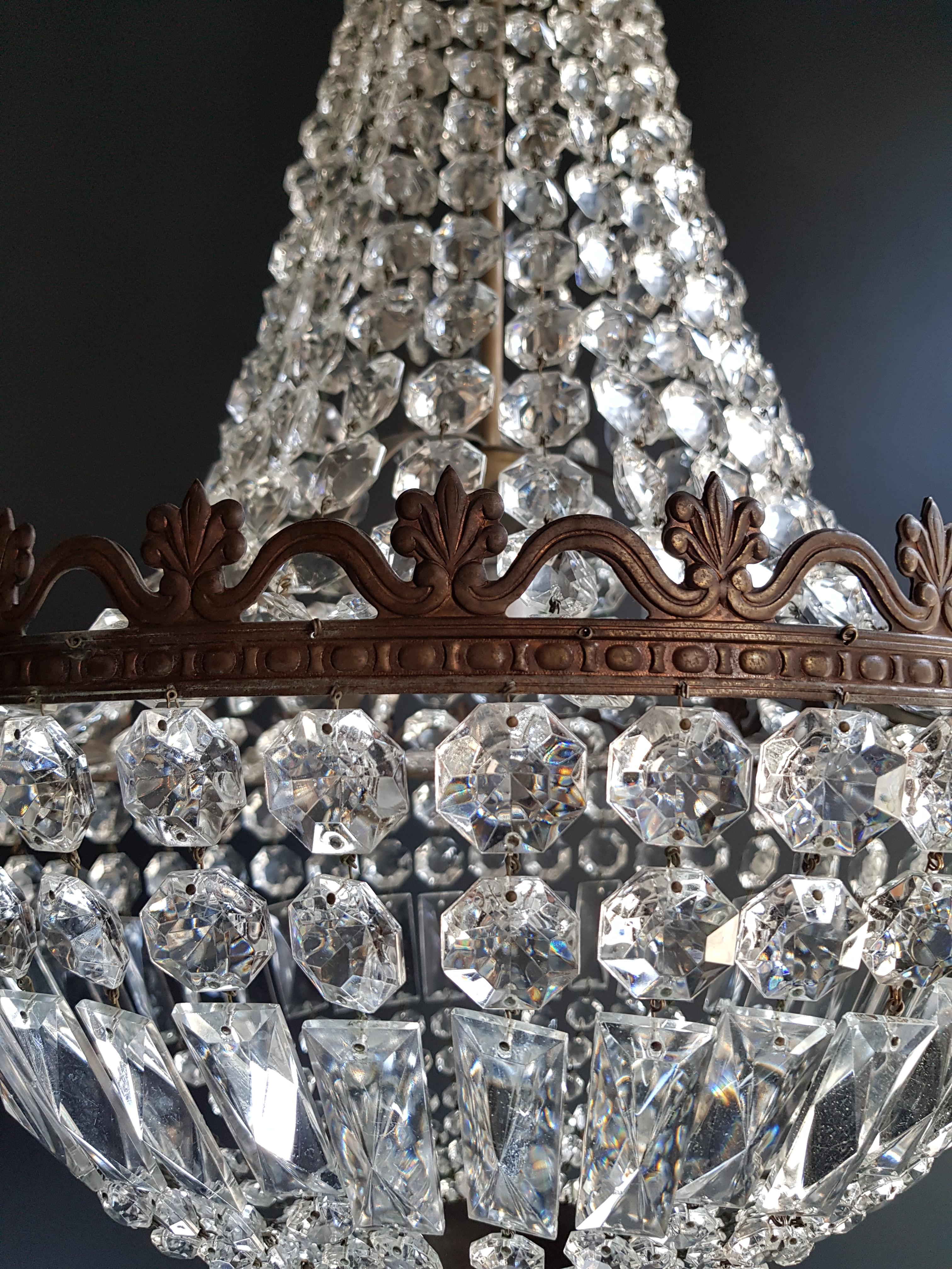 Mid-20th Century Montgolfiè Empire Sac a Pearl Chandelier Crystal Lustre Ceiling Lamp Antique