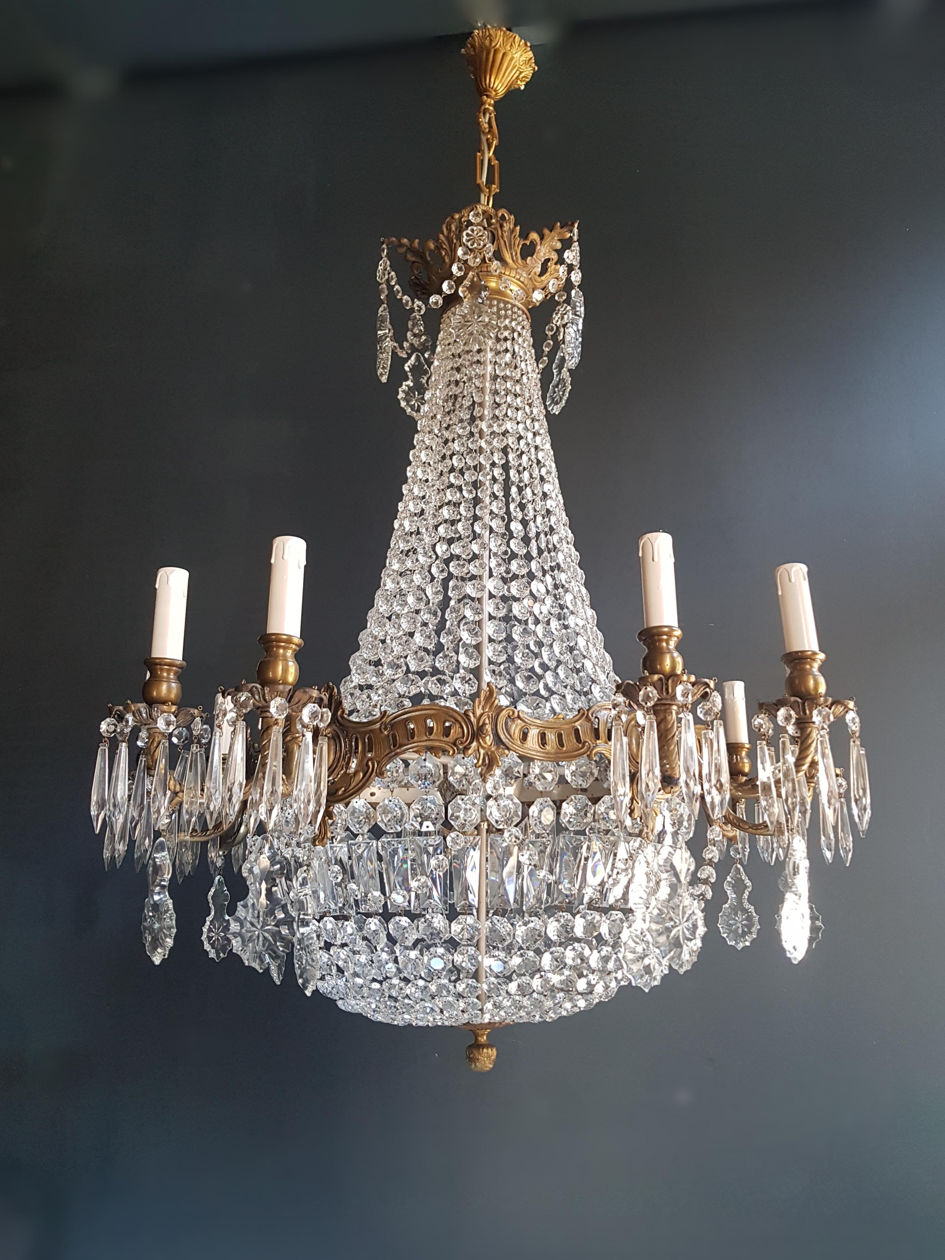 Mid-20th Century Montgolfiè Empire Sac a Pearl Chandelier Crystal Lustre Ceiling Lamp Antique