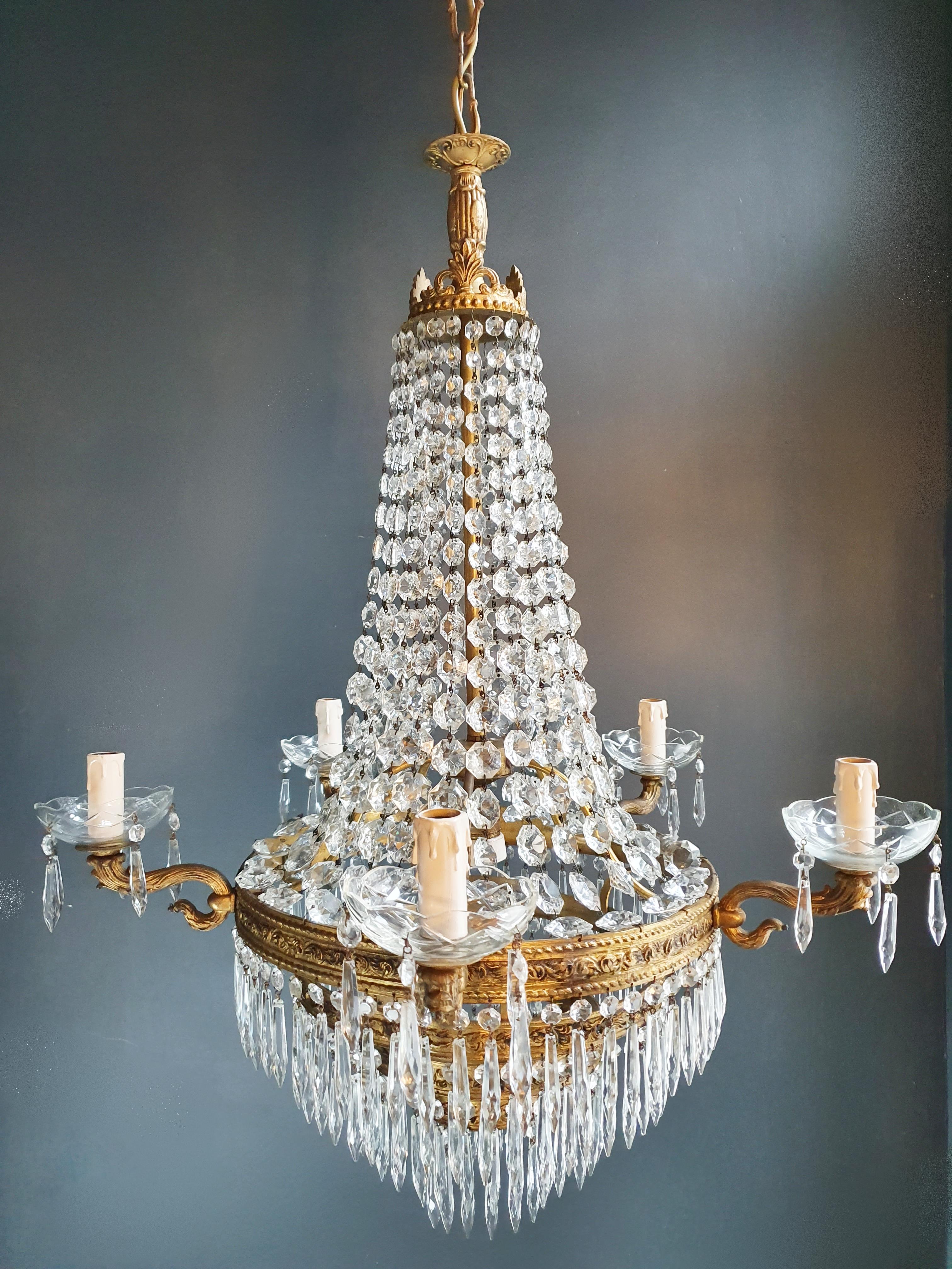 Début du 20ème siècle Montgolfiè Empire Sac a Pearl Lustre Cristal Lustre Ceiling Lamp Antique en vente