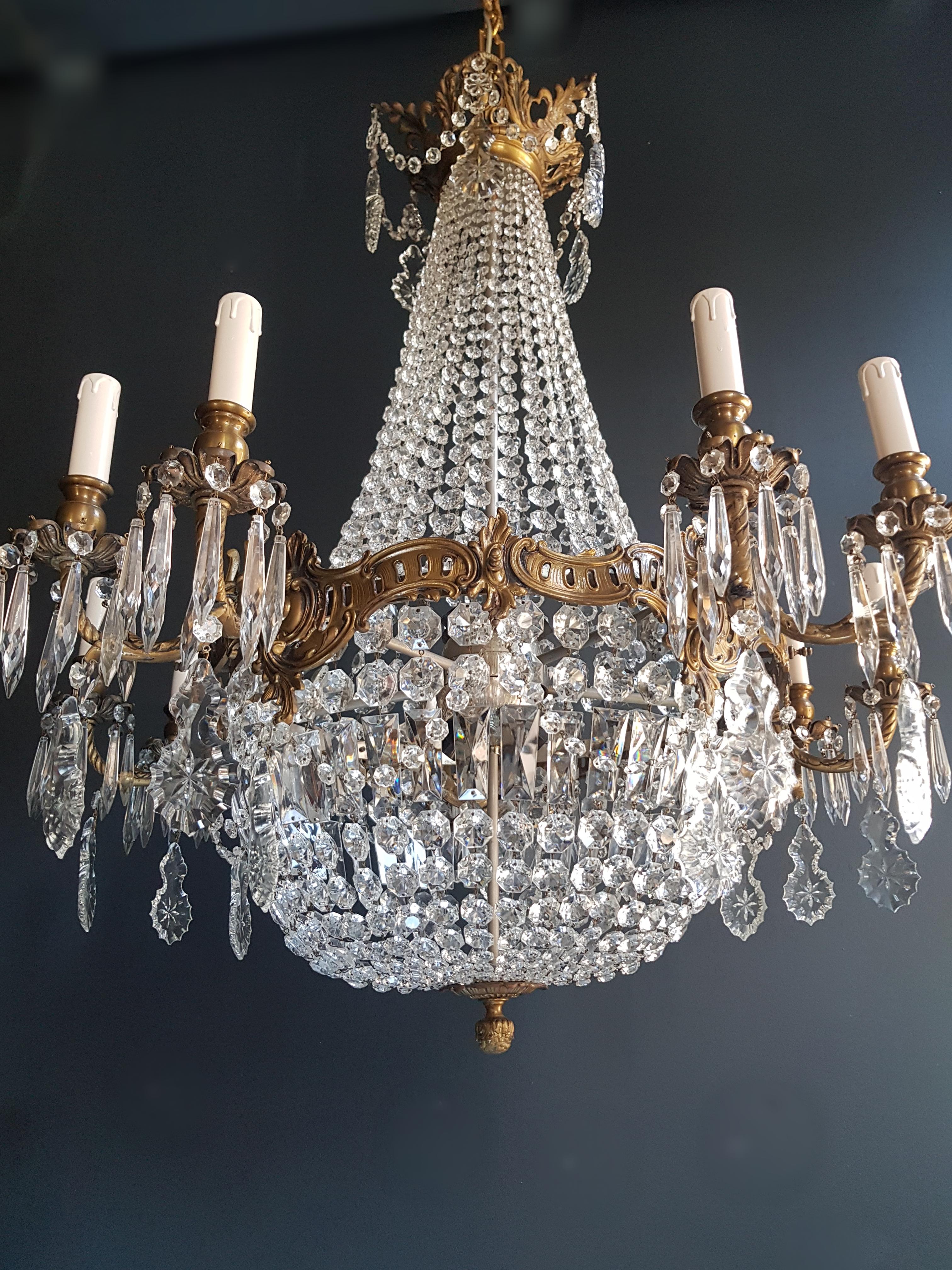 Brass Montgolfiè Empire Sac a Pearl Chandelier Crystal Lustre Ceiling Lamp Antique