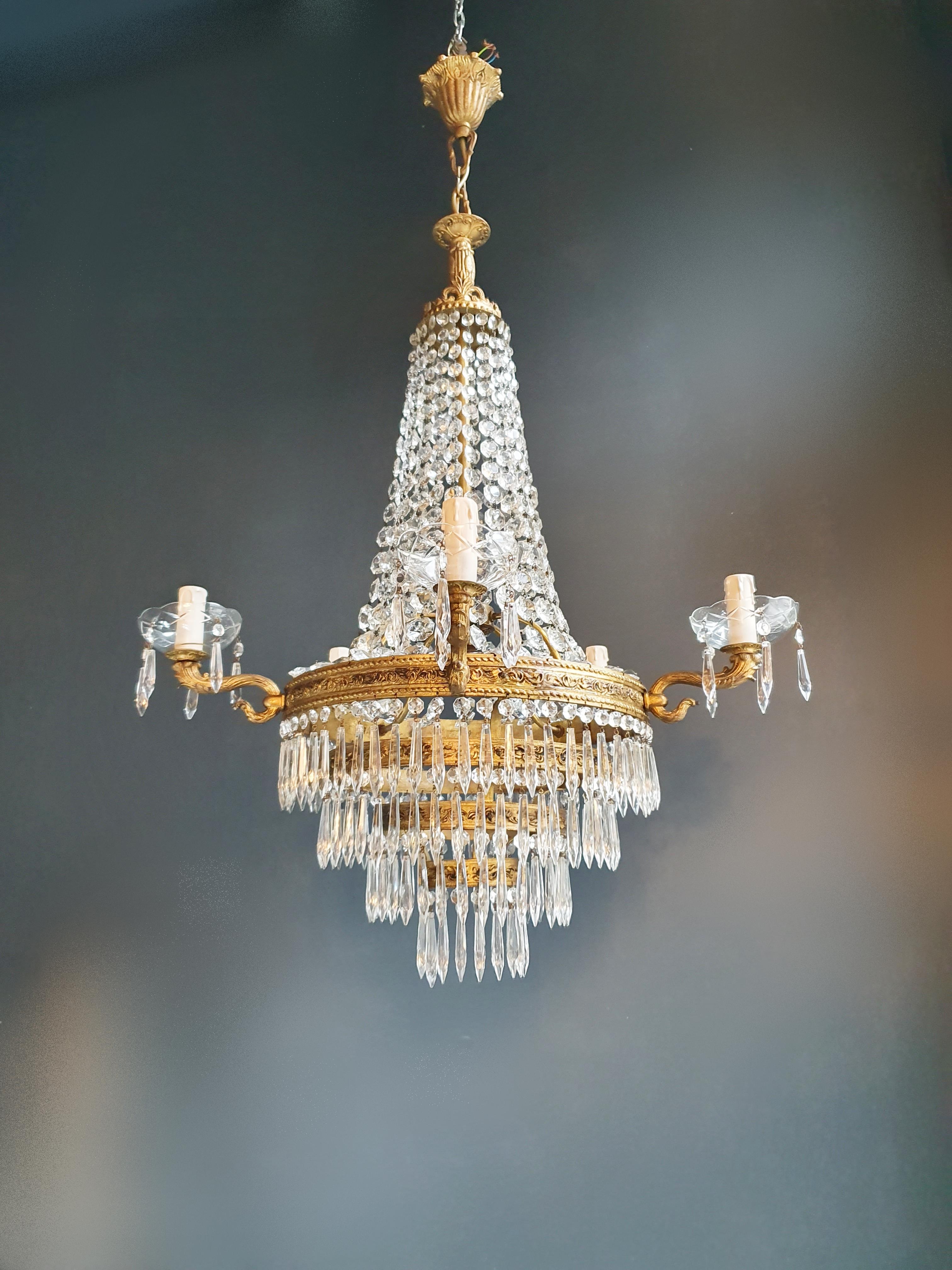Early 20th Century Montgolfiè Empire Sac a Pearl Chandelier Crystal Lustre Ceiling Lamp Antique For Sale