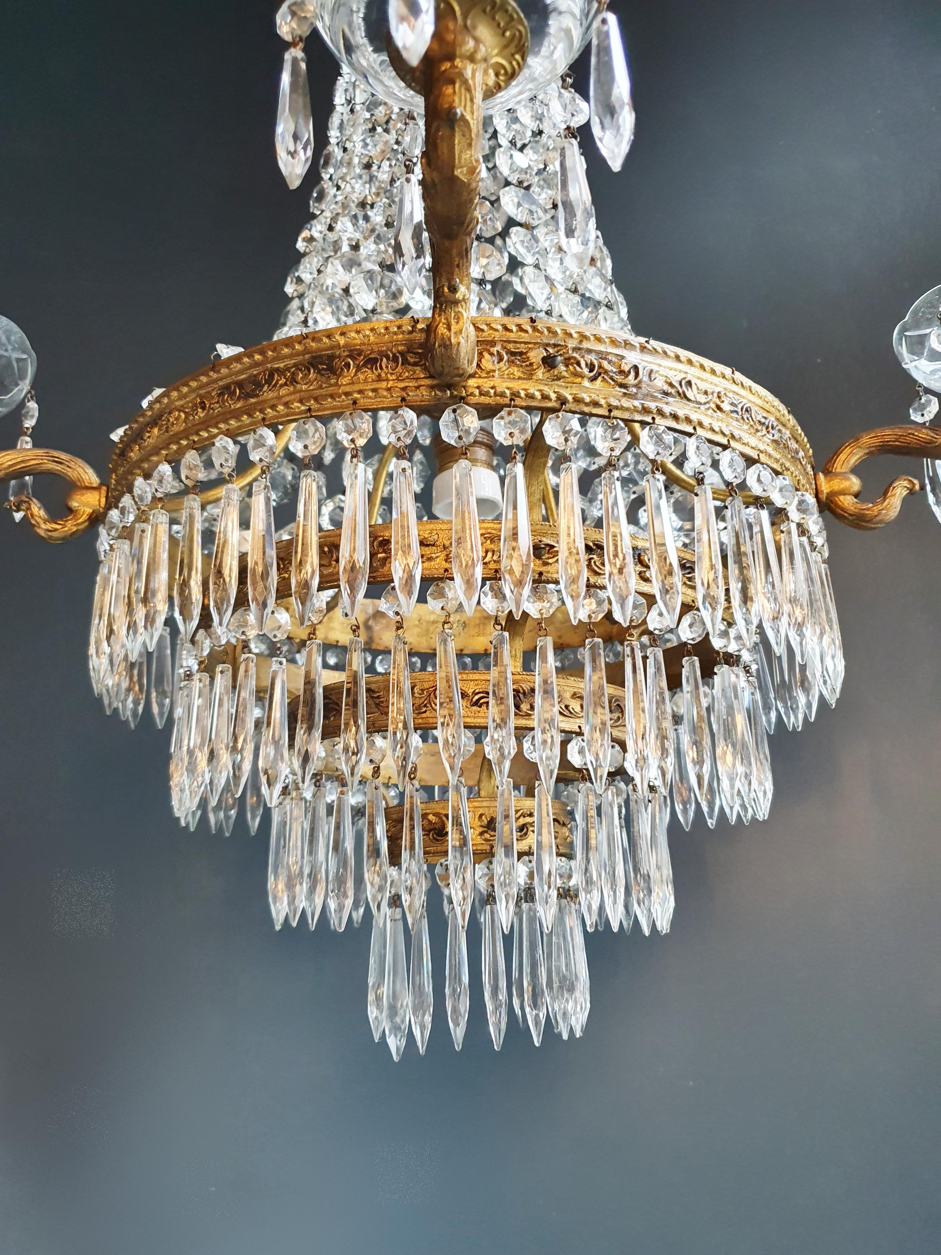 Brass Montgolfiè Empire Sac a Pearl Chandelier Crystal Lustre Ceiling Lamp Antique For Sale