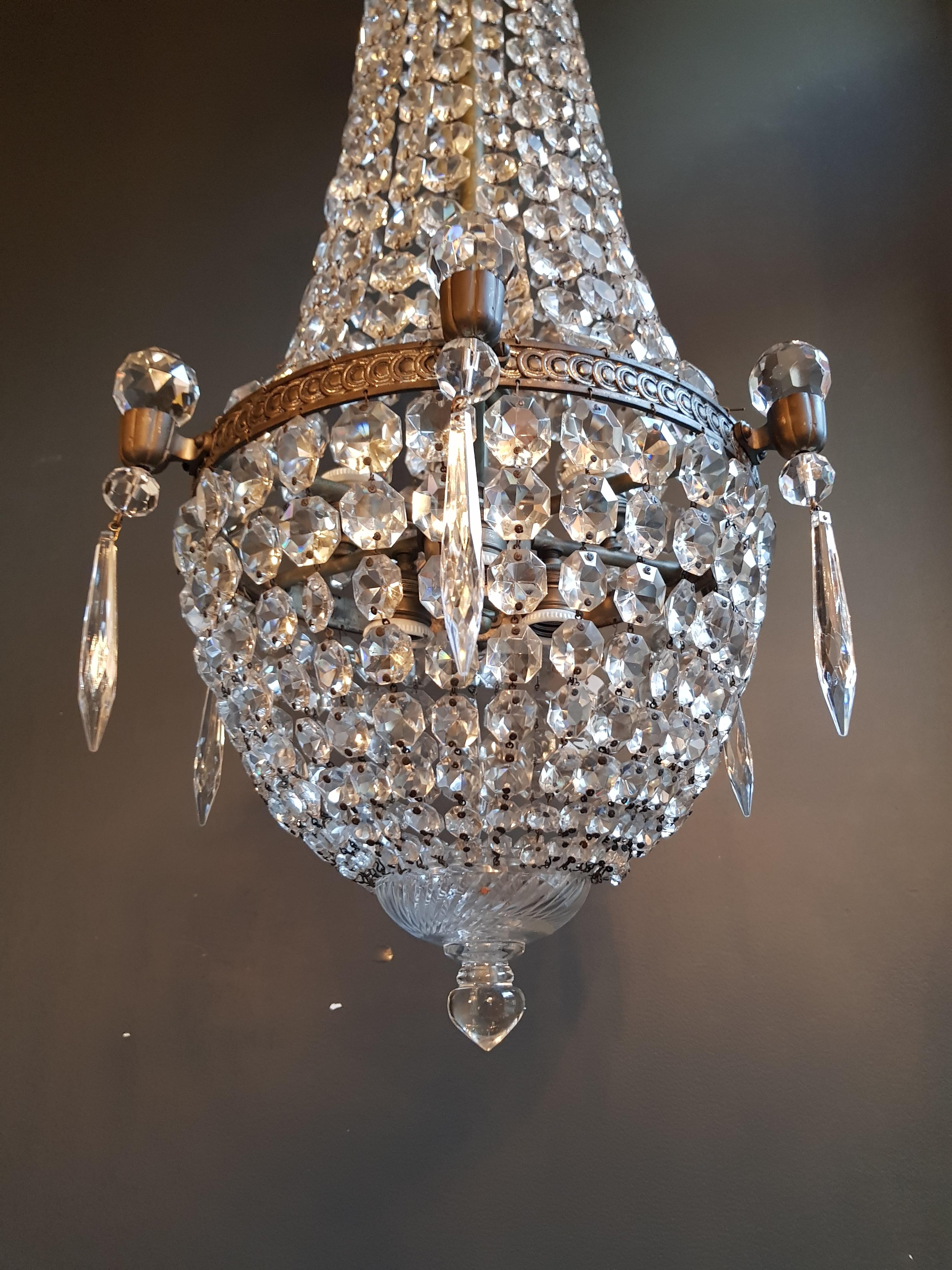 European Montgolfièr Empire Sac a Pearl Chandelier Crystal Lustre Ceiling Lamp Basket 