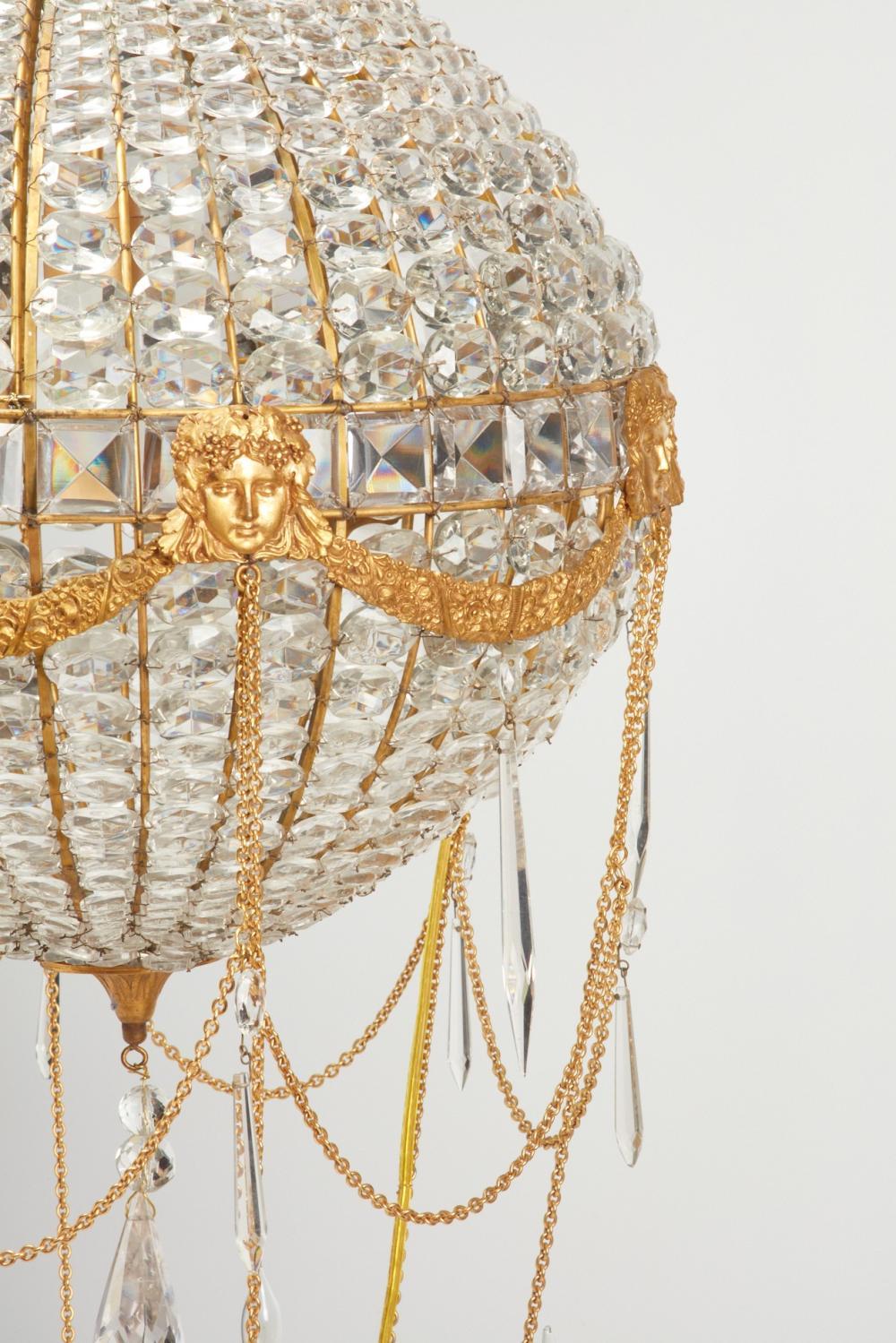 Neoclassical Montgolfier Ormolu and Crystal Chandelier, ca 1900 For Sale