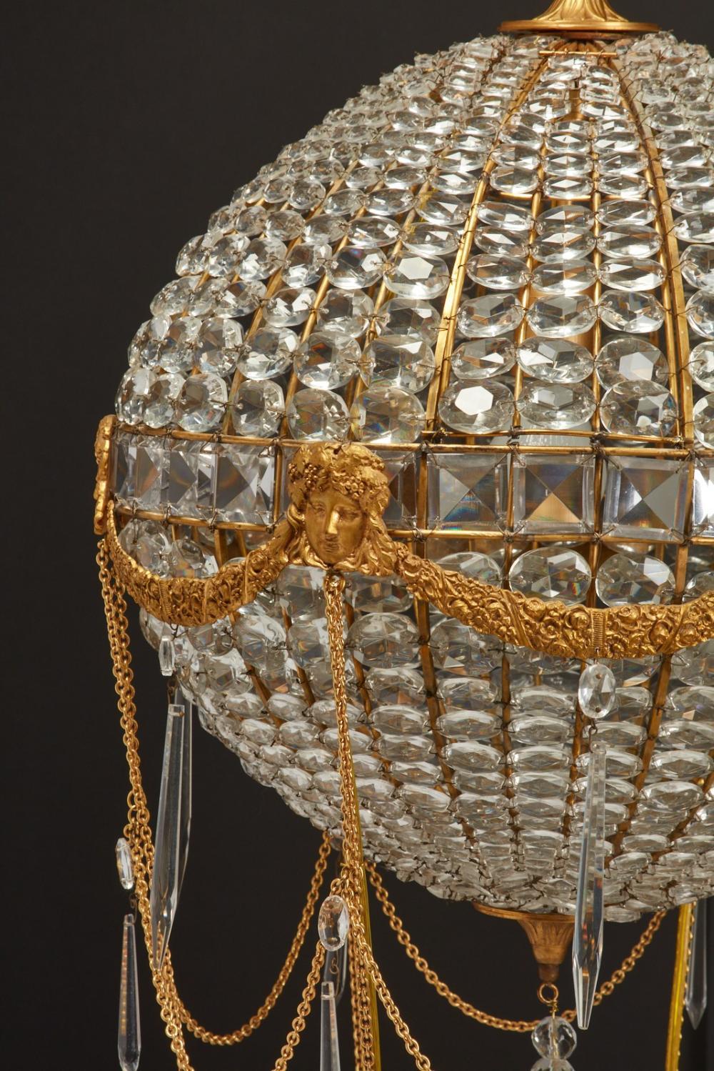 Montgolfier Ormolu and Crystal Chandelier, ca 1900 In Good Condition For Sale In Essex, MA