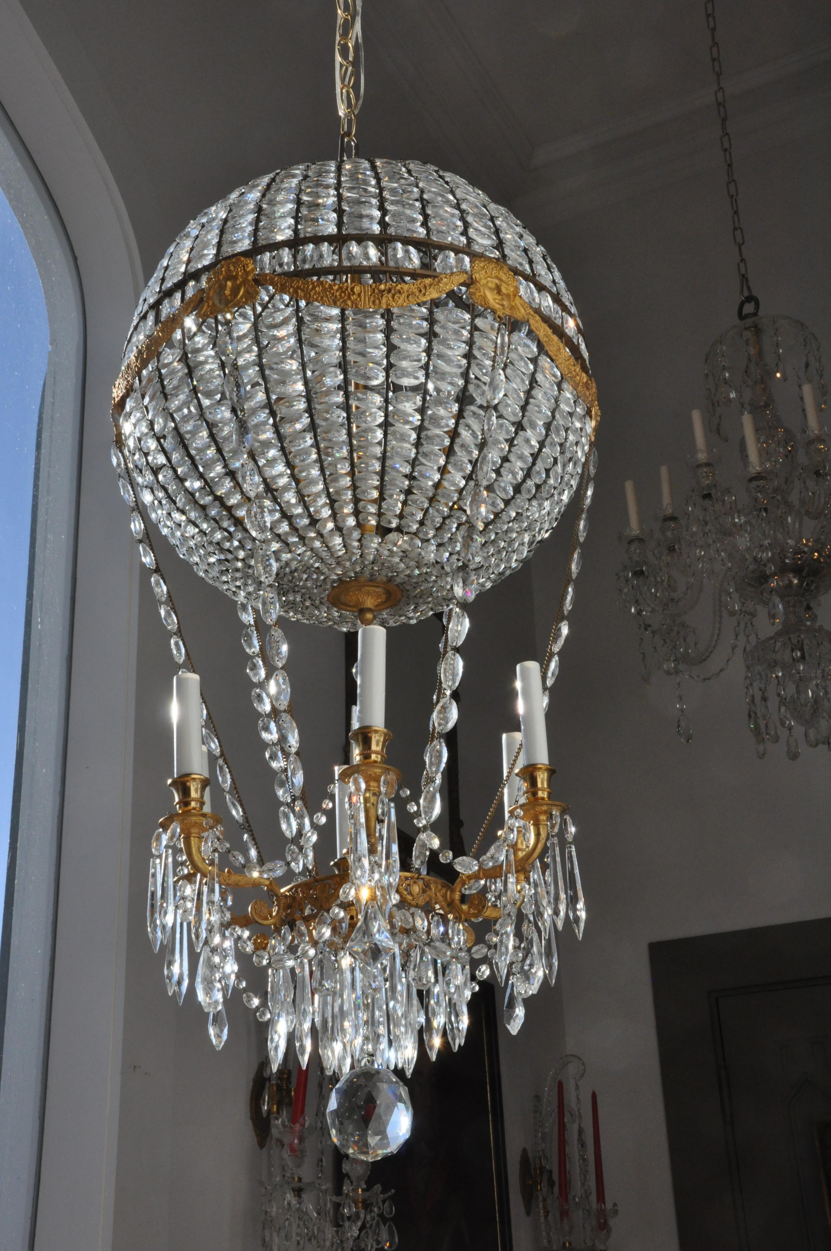 20th Century Montgolfier Ormolu and Crystal Hot Air Balloon Chandelier