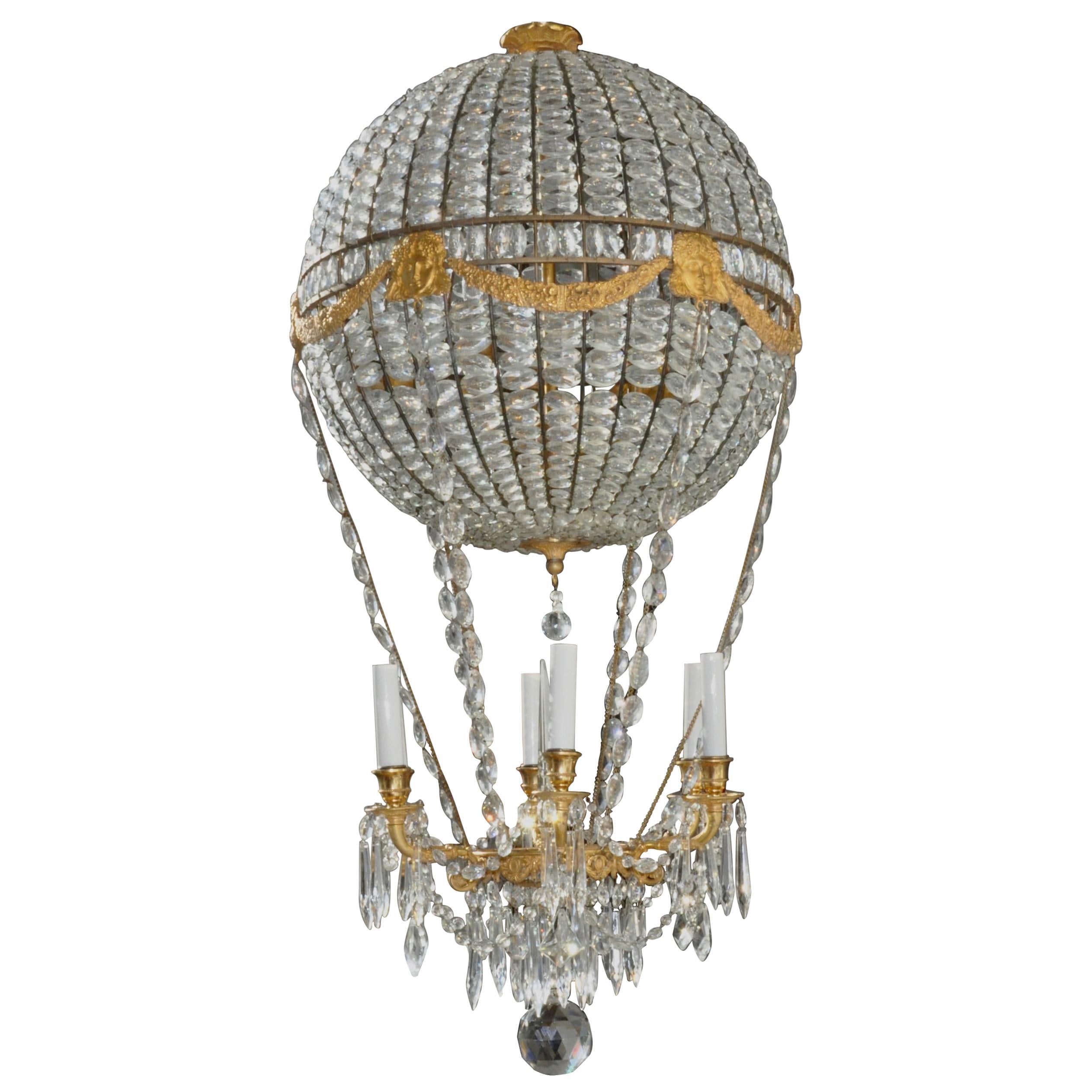 Montgolfier Ormolu and Crystal Hot Air Balloon Chandelier